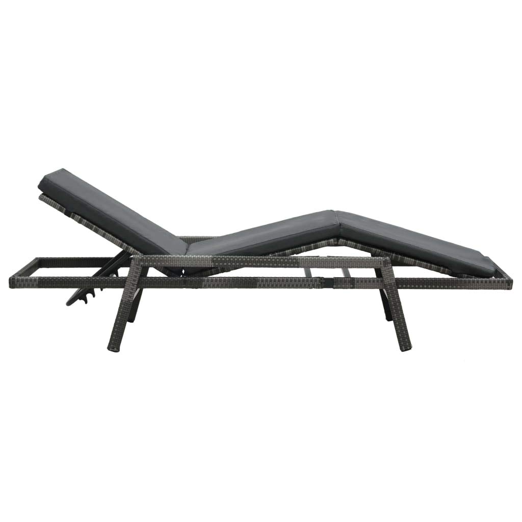 Adjustable Outdoor Sun Lounger with Removable Cushion - Weather-Resistant Gray Poly Rattan Lounge Chair for Patio, Poolside & Garden Relaxation - Perfect for Backyard, Beach & Outdoor Lounging