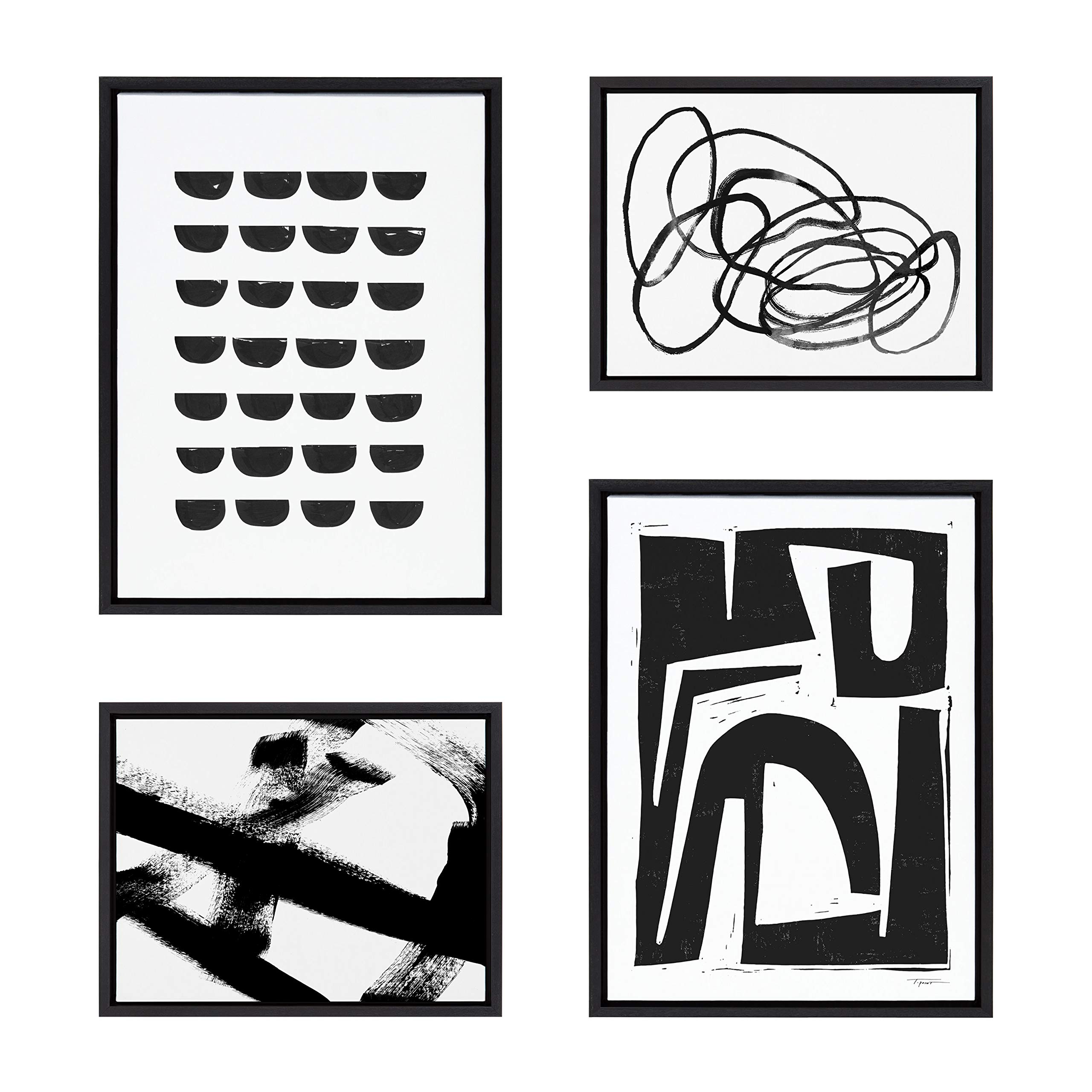 Modern Abstract Framed Canvas Wall Art Set - 4 Piece Black & White Collection by Teju Reval, Amy Lighthall & Nikki Chu | Contemporary Home Decor for Living Room, Bedroom & Office
