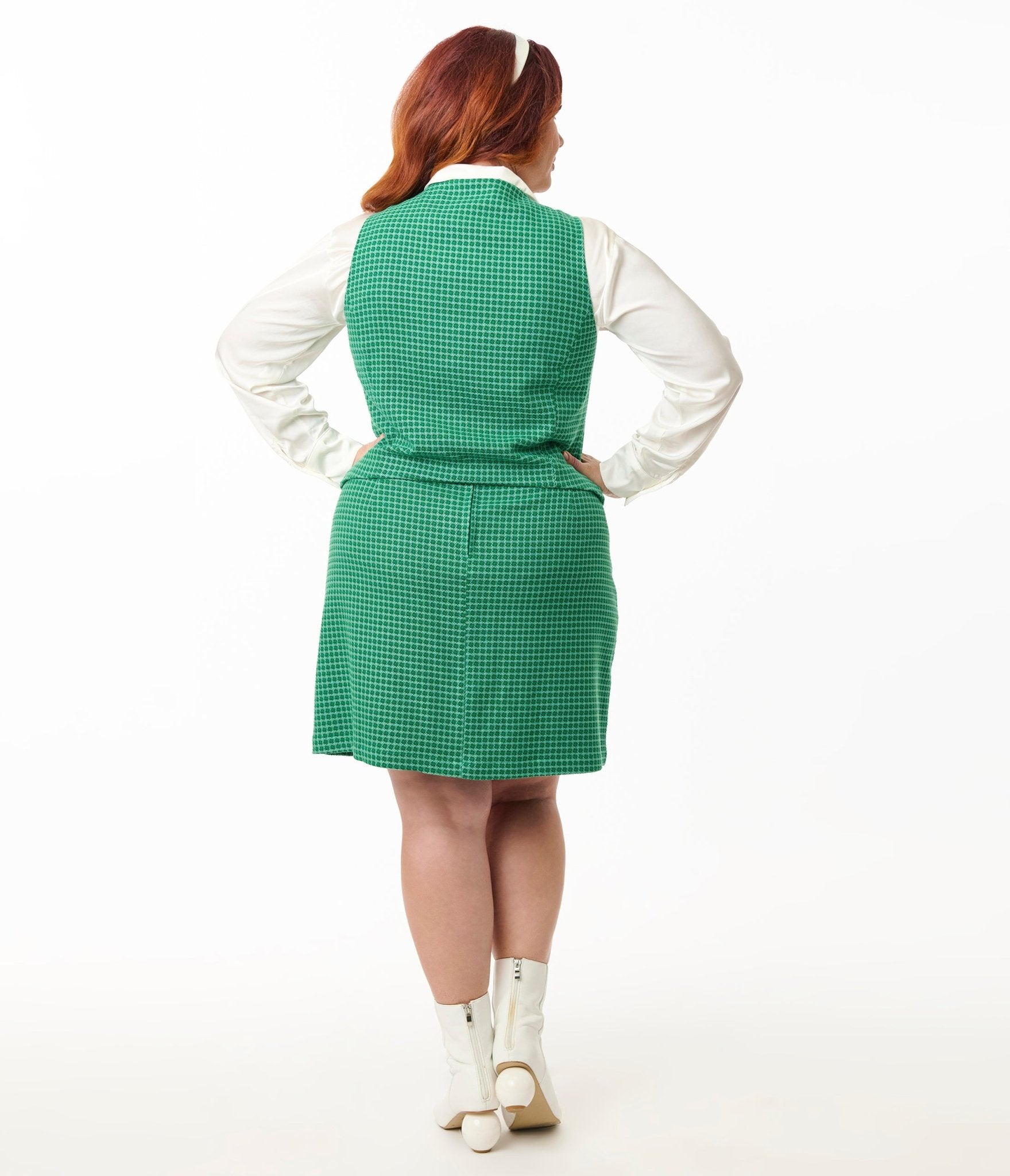 Smak Parlour Plus Size Green Houndstooth A-Line Mini Skirt | Women's Fashion Skirt for Casual Wear, Office & Party Outfits