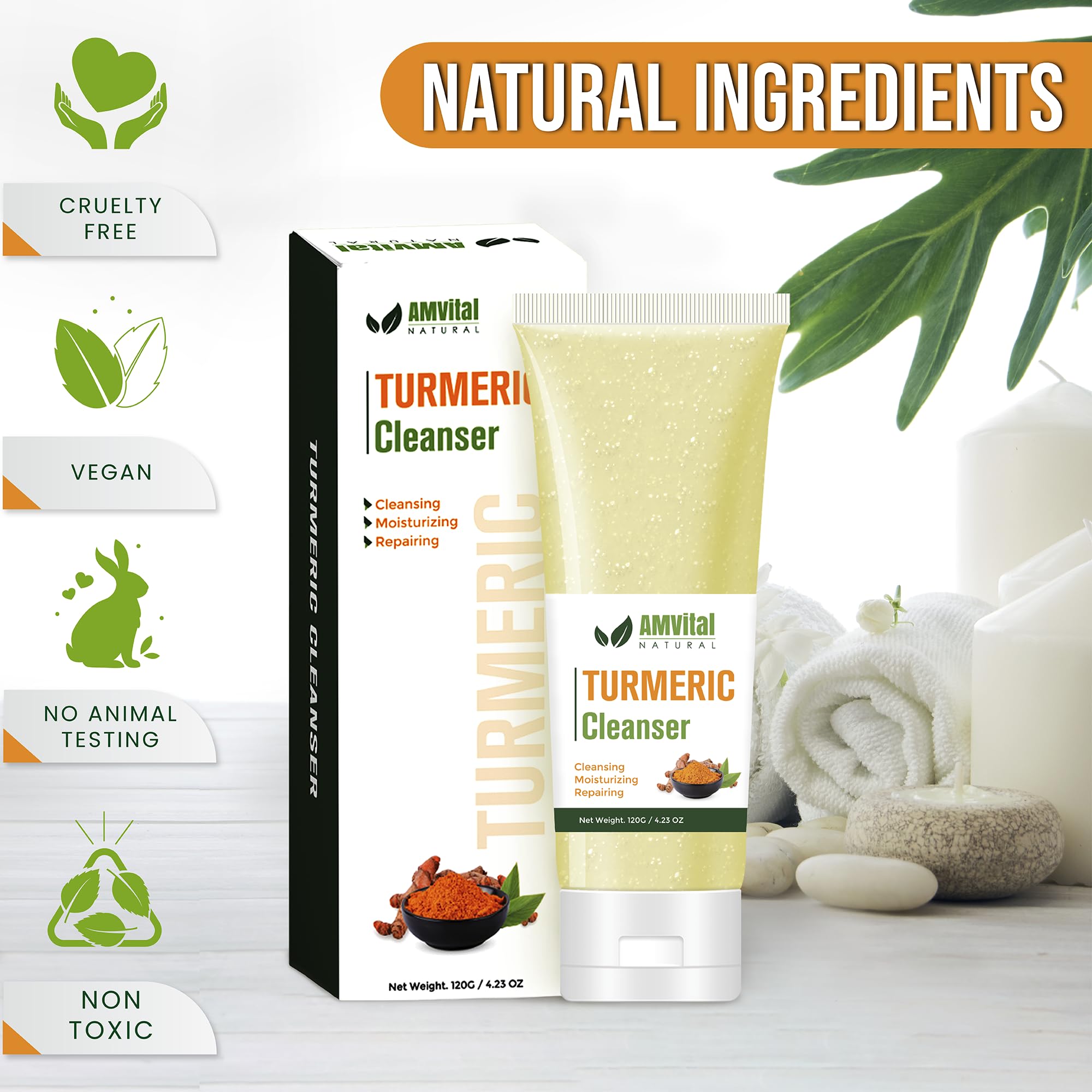 Turmeric Face Wash for Acne & Brightening - Natural Gentle Daily Cleanser with Organic Ingredients - Perfect for Sensitive Skin & Morning Skincare Routine