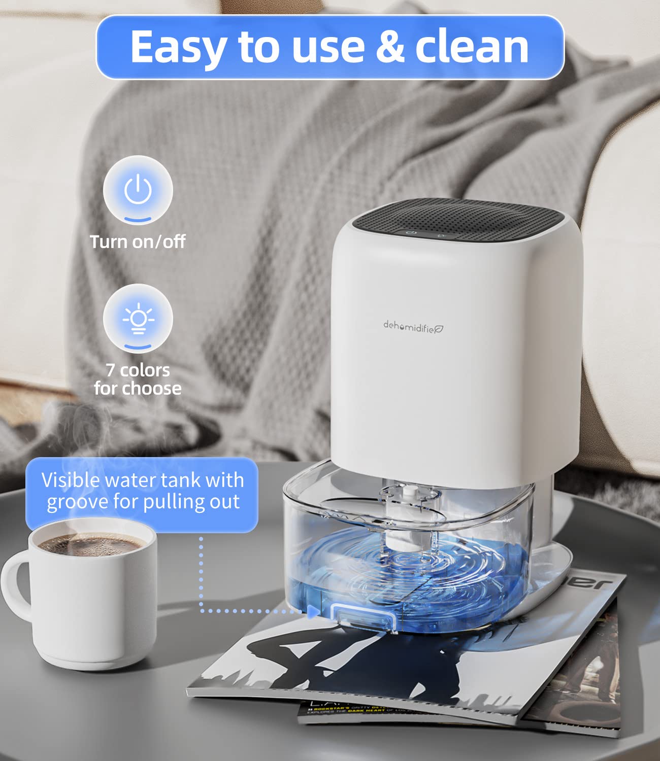 TABYIK 35 OZ Small Dehumidifier for Home - Quiet Portable Air Moisture Absorber with Auto Shut Off - Ideal for Bedroom (280 sq ft), Bathroom, RV, Closet & Dorm Room - Prevent Mold & Musty Odors