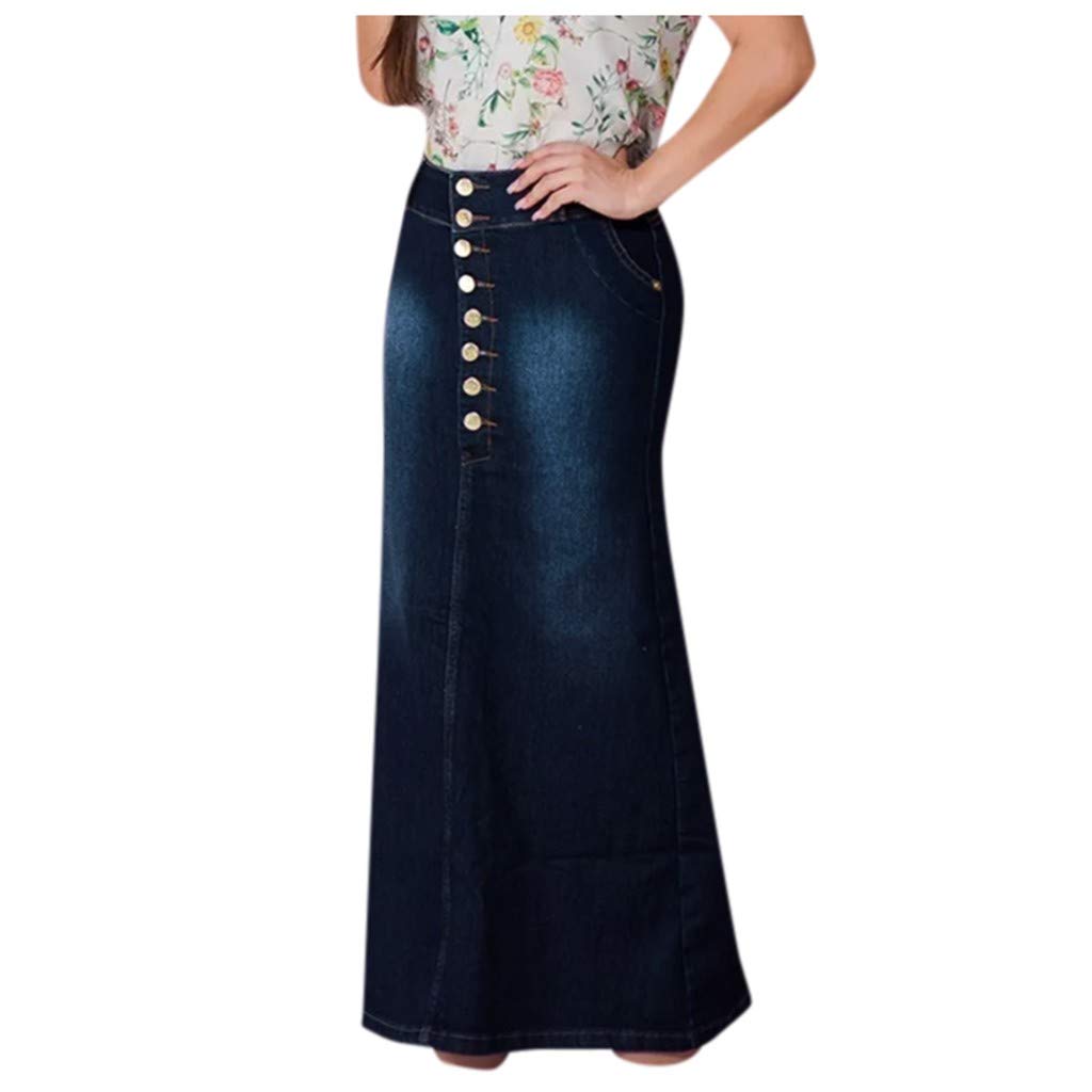 Women's High Waisted Pencil Jean Skirt - A-Line Long Denim Skirt in Blue | Perfect for Office Wear, Casual Outings & Date Nights