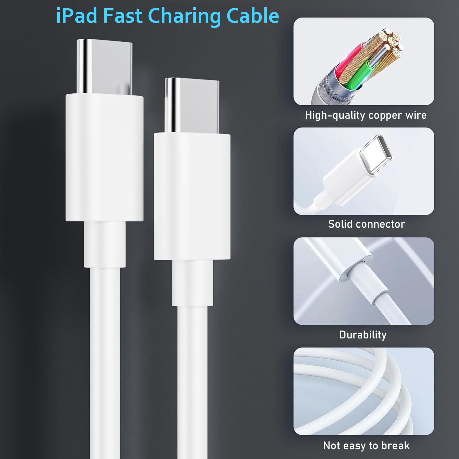 20W USB C Fast Charger with 6.6ft Cable - Compatible with iPad Pro 13/12.9/11 inch (2024-2018), iPad 10th Gen, iPad Air 11/13 inch (5th/4th Gen), iPad Mini 7/6th - PD Charging Block for Home, Office & Travel