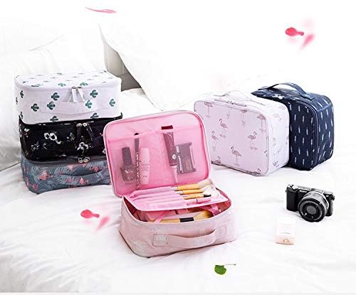 Waterproof Travel Toiletry Bag for Women - Cosmetic Makeup Organizer with Multiple Pockets | Perfect for Vacation, Gym & Daily Use (Green Flamingo Design)