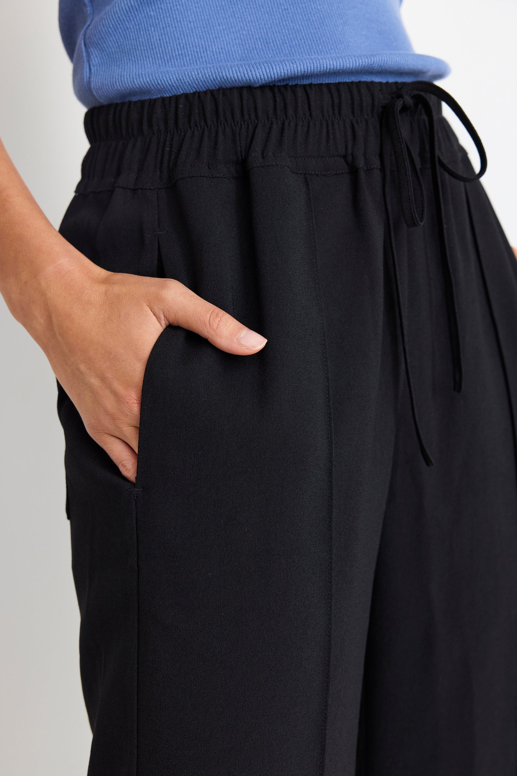 Stylish Civic Black Crepe Pintuck Leg Wide Pants for Women - Comfortable Office Wear & Casual Chic Outfits