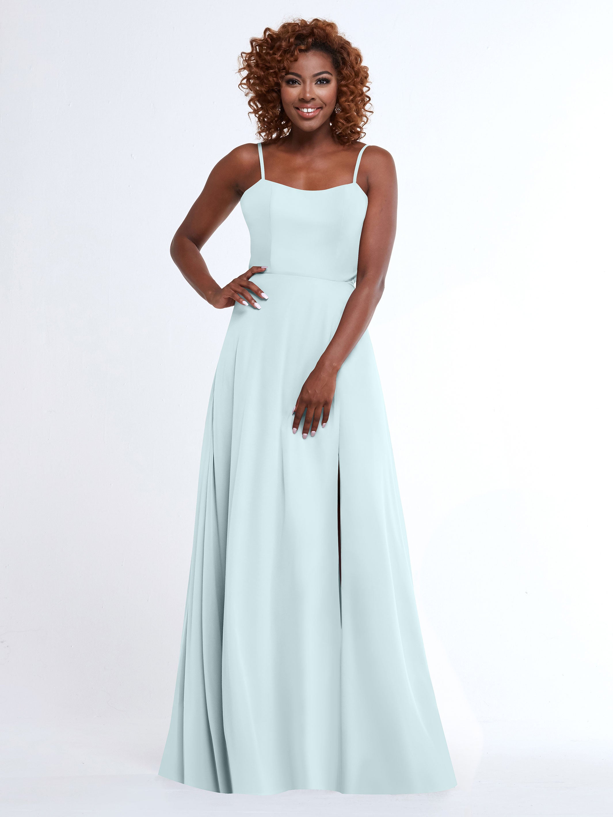 Elegant A-Line Bridesmaid Dress with Flowy Chiffon Skirt and Thigh Slit - Perfect for Weddings, Formal Events & Special Occasions