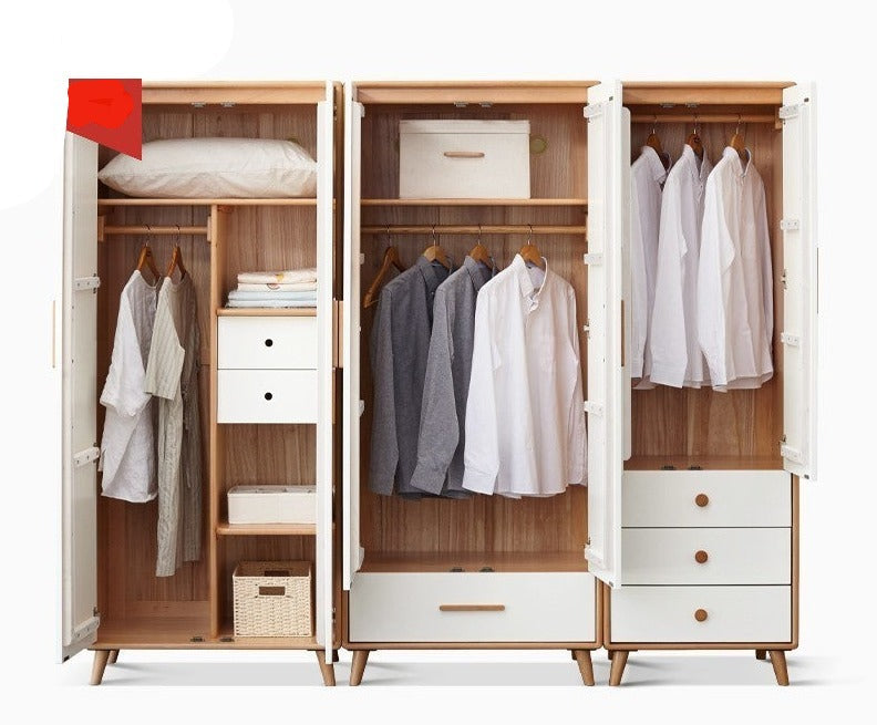 Solid Beech Wood Wardrobe Set - Modern Closet Organizer for Bedroom, Living Room & Office Storage