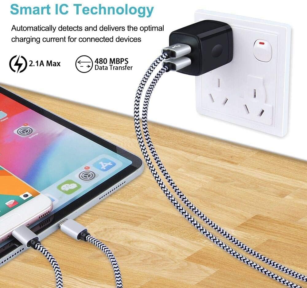 3-Pack 2.4A Dual Port USB Wall Charger Fast Charging Block - Compact Cube Power Adapter for iPhone 16/15/14/13/12/11 Pro Max/XS/XR/X/8/7, iPad, Samsung Galaxy S24/S23, Google Pixel, Moto - Perfect for Home, Office & Travel Charging