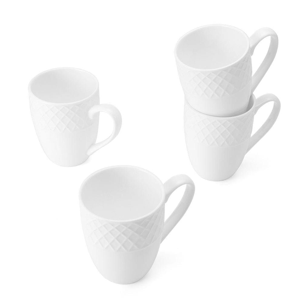 Premium White Trellis Design Coffee Mugs - Set of 4 Ceramic Cups for Tea, Hot Chocolate & Cappuccino - Perfect for Home, Office & Gift Giving