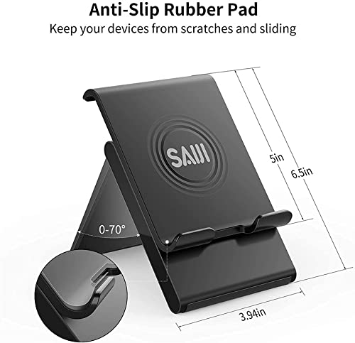 SAIJI Adjustable Tablet Stand Holder - Portable & Foldable Desktop Stand Dock for iPad, iPhone, Nintendo Switch, Samsung Galaxy & Kindle Fire - Black | Perfect for Home, Office & Travel Use