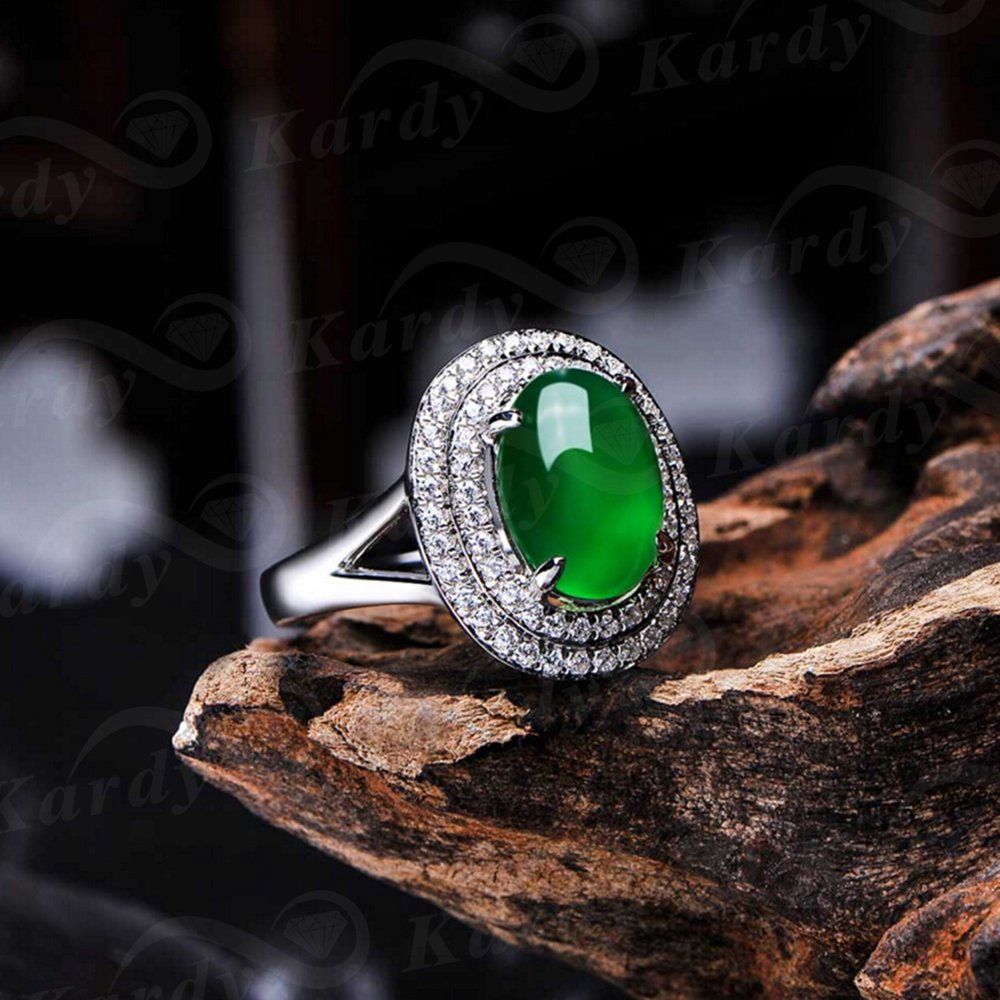 Elegant Green Chalcedony & Cubic Zirconia 925 Sterling Silver White Gold Plated Wedding Engagement Ring Set for Women - Perfect for Proposals, Anniversaries & Special Occasions