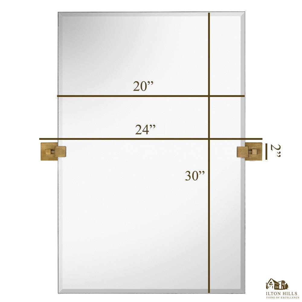 20x30 Inch Pivot Wall Mirror with Brushed Gold Brackets - Frameless Rectangular Bathroom Vanity Mirror, Adjustable & Tilting Design for Modern Farmhouse Decor - Perfect for Bathrooms, Bedrooms, and Entryways