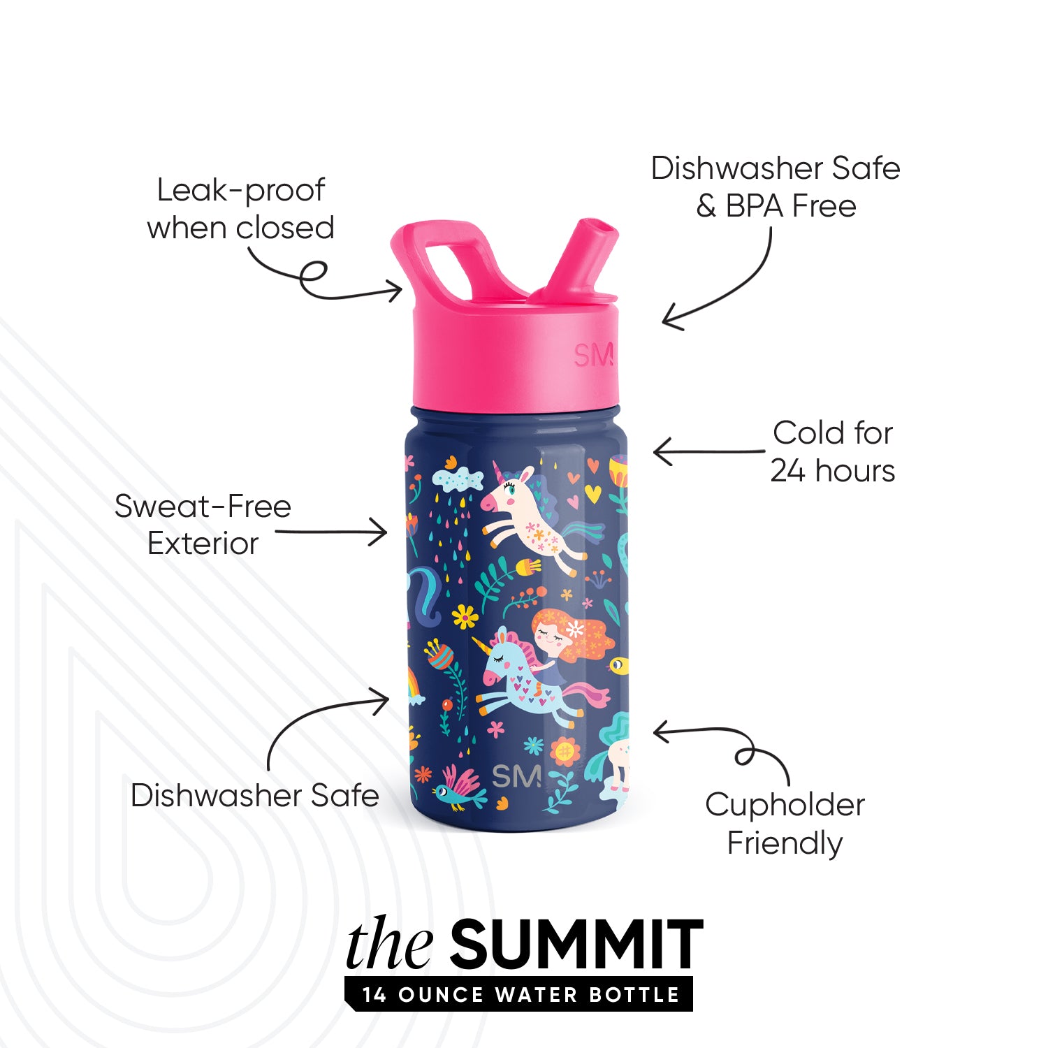 Summit Kids Water Bottle with Straw Lid - BPA Free Leak Proof Stainless Steel Insulated Bottle for School, Sports & Outdoor Activities