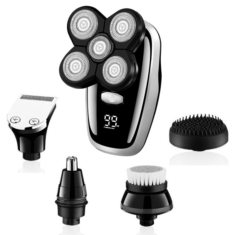 **5-in-1 Electric Shaver for Men – Head, Face & Body Grooming Kit | Wet/Dry Rotary Razor with Rechargeable Battery | Perfect for Travel, Home & Gym Use**