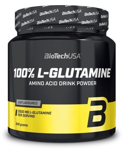 BioTechUSA 100% Pure L-Glutamine Powder - 240g Unflavored Muscle Recovery Supplement for Athletes & Fitness Enthusiasts - Post-Workout, Immune Support & Gut Health