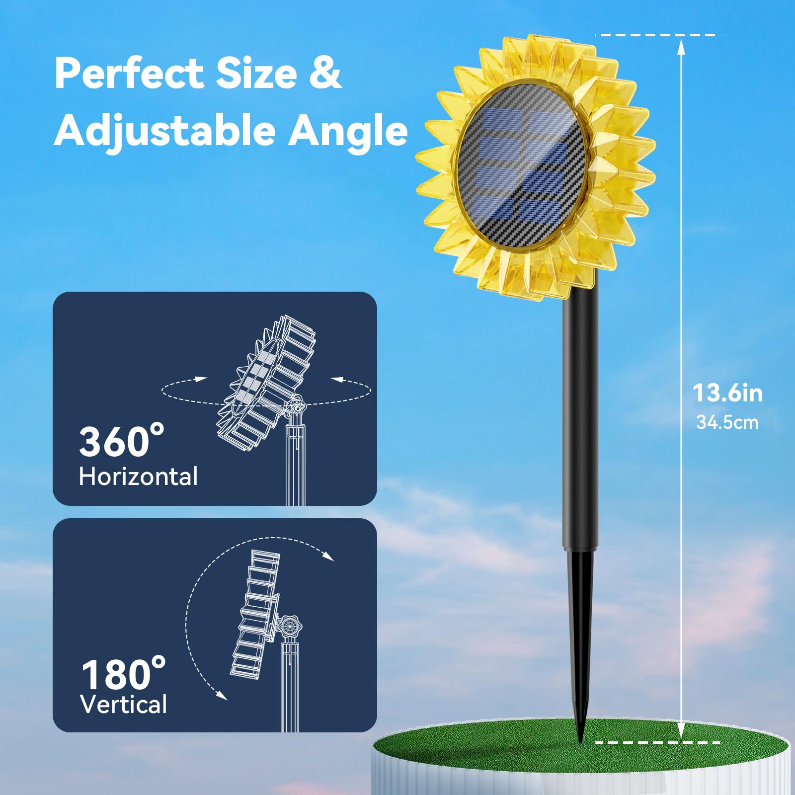 Solar Sunflower Lights Outdoor - 2 Pack Upgraded Waterproof IP67 Solar Garden Lights for Yard, Patio, Pathway, Fence & Wall Decoration | Warm White LED | Ground & Wall Mount 2-in-1 Design | Perfect for Landscape Lighting, Backyard Ambiance & Evening Outdoor Decor
