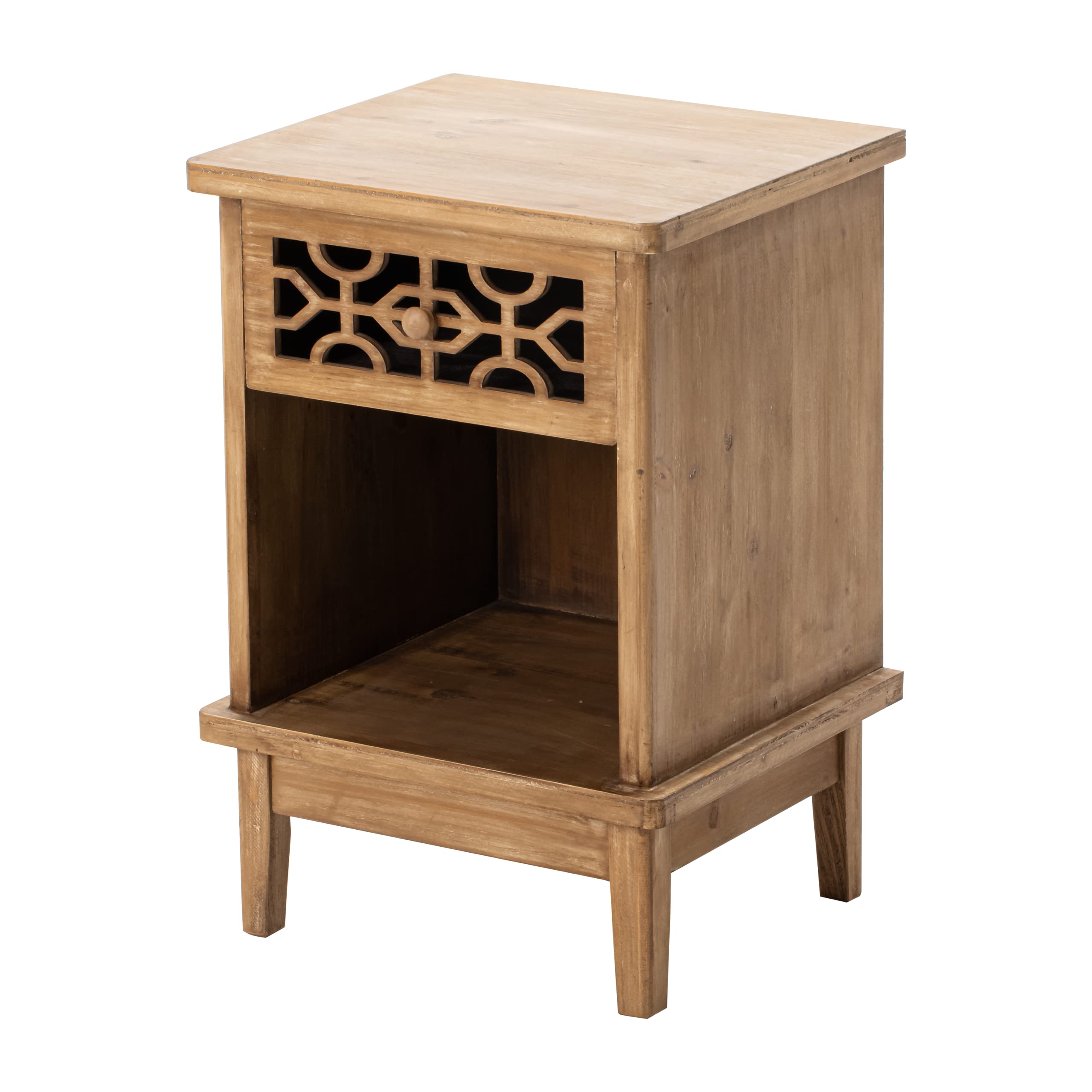 Rustic Nightstand Solid Wood End Table - Hand Carved Farmhouse Side Table with Open Shelf | Natural Wood Bedside Table for Bedroom, Living Room, Nursery & Home Decor