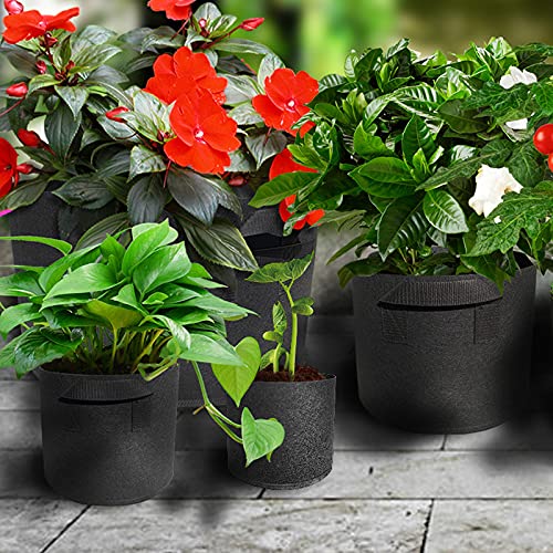 VALINK 5-Pack Heavy Duty Thickened Nonwoven Fabric Grow Bags with Handles - Durable Plant Pots for Vegetables, Flowers & Herbs - Ideal for Indoor/Outdoor Gardening, Balcony & Patio Planting