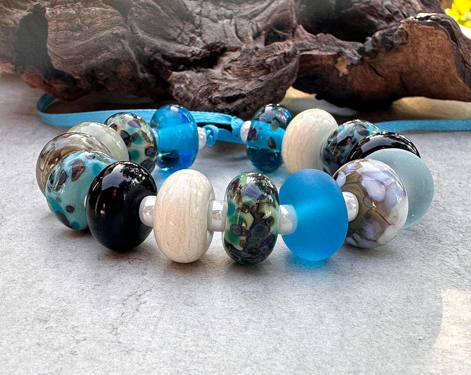 13pcs Turquoise Mosaic Glass Lampwork Beads Set for Jewelry Making - DIY Bracelet, Necklace & Craft Projects (SRA Certified)