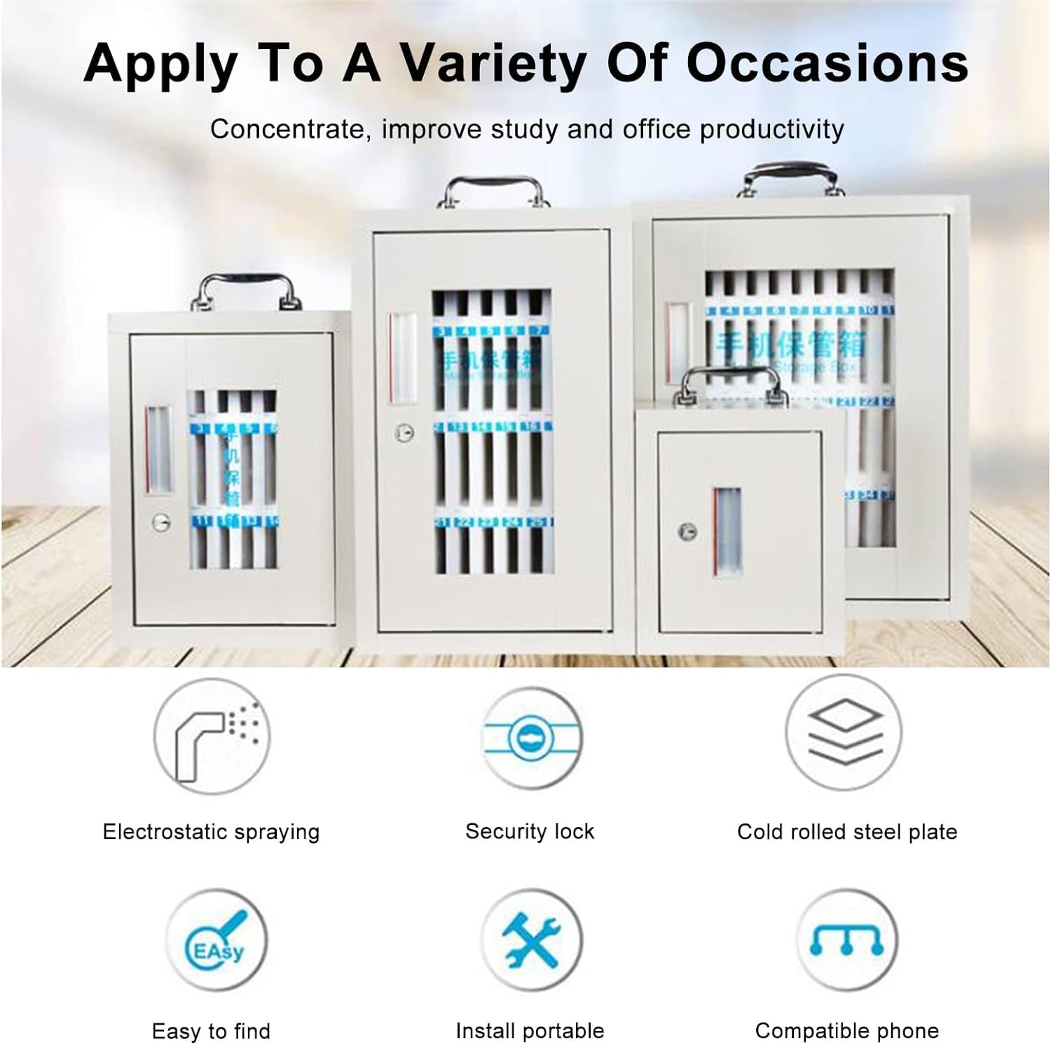 Wall-Mounted Clear Cell Phone Storage Cabinet with Lock - Silver 48