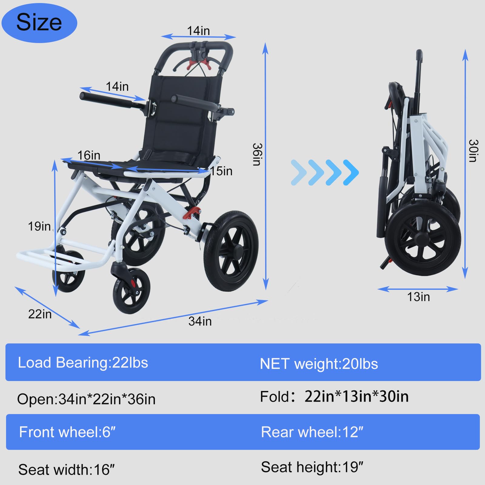 Ultralight Transport Wheelchair for Adults & Elderly - Foldable Portable Travel Wheelchair with Hand Brake | Perfect for Airplane Boarding, Hospital Visits & Daily Mobility