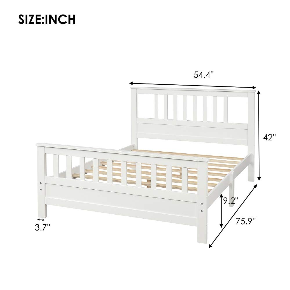 MERITLINE Full Size Bed Frame with Headboard - Solid Wood Platform Bed, No Box Spring Required - Perfect for Modern Bedrooms & Guest Rooms (White, Full)
