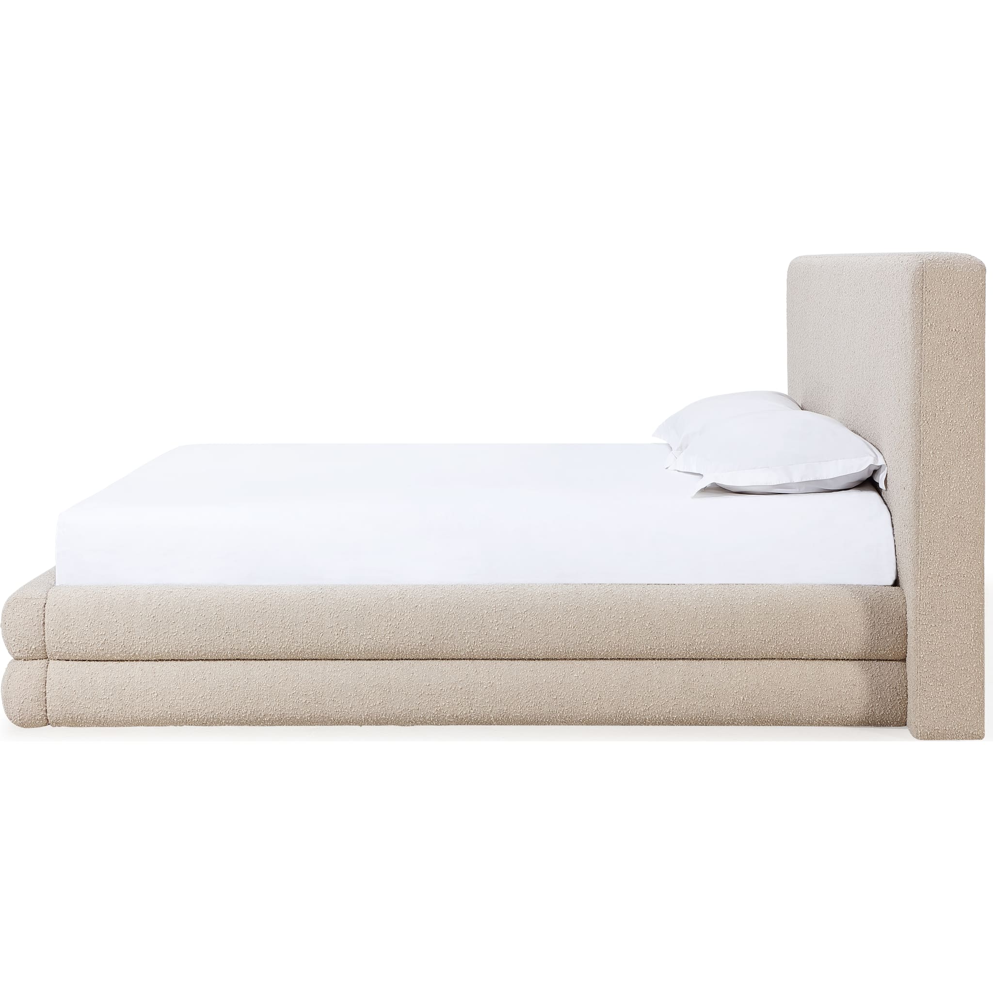 Maya Upholstered Platform Bed Frame - Brun Boucle Fabric Queen Size - Modern Bedroom Furniture for Small Spaces & Guest Rooms