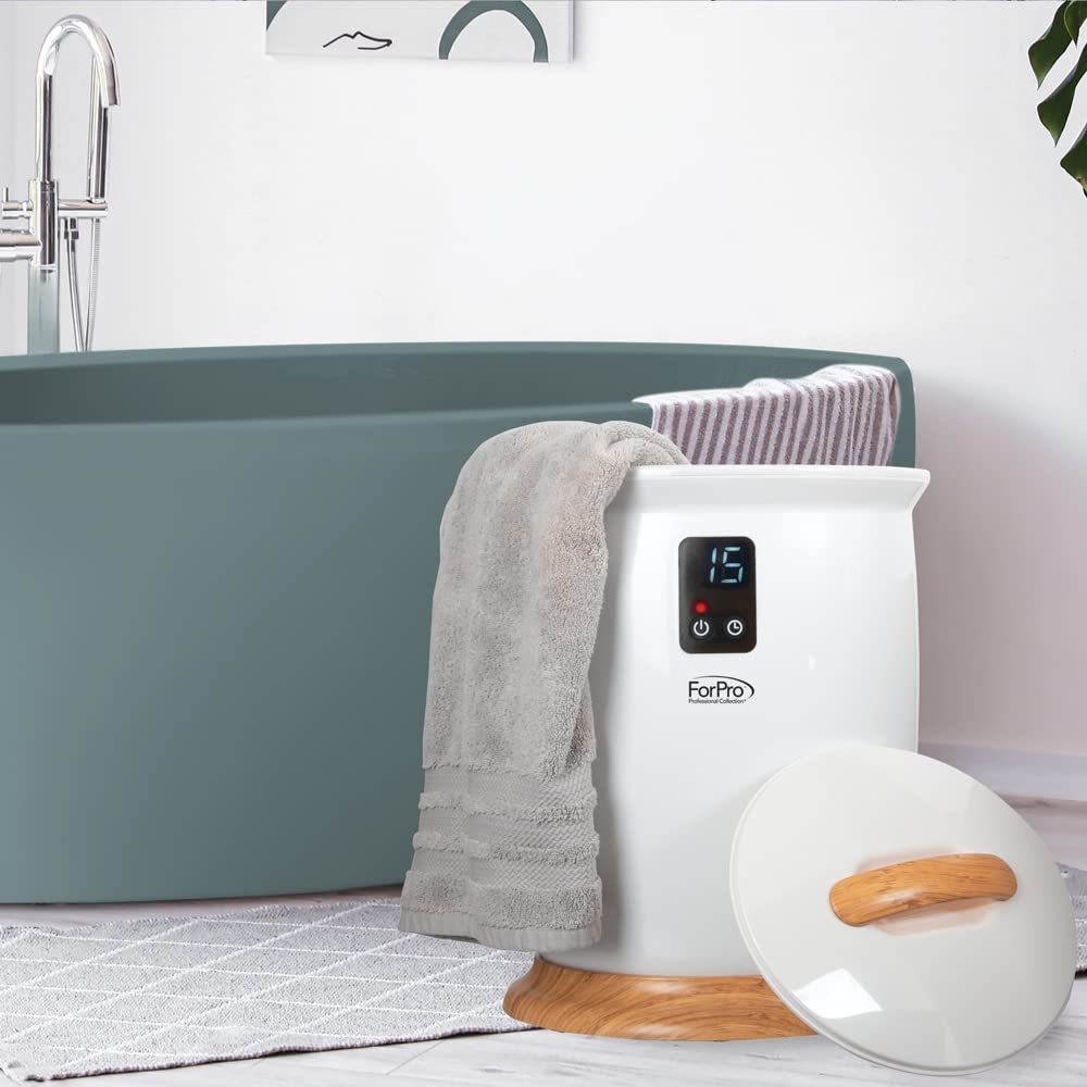 ForPro Professional Luxury Towel Warmer - Extra Large Bucket Style with Auto Shut Off & 4 Timer Settings - Perfect for Spa, Bathroom & Home Relaxation - White