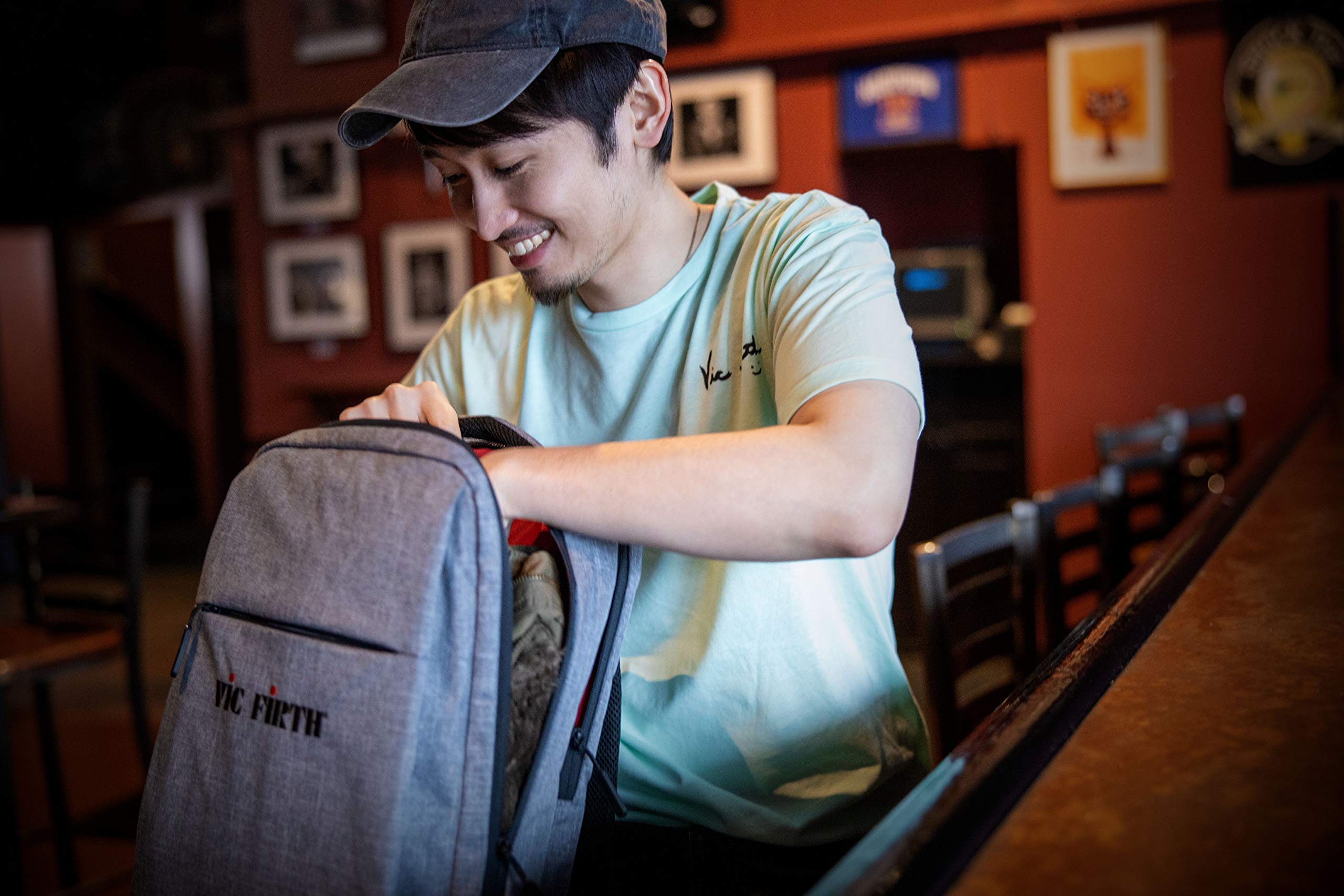 Vic Firth Gray Travel Backpack - Durable & Lightweight Music Gear Backpack for Drumsticks & Accessories - Perfect for Musicians, Drummers & Travelers