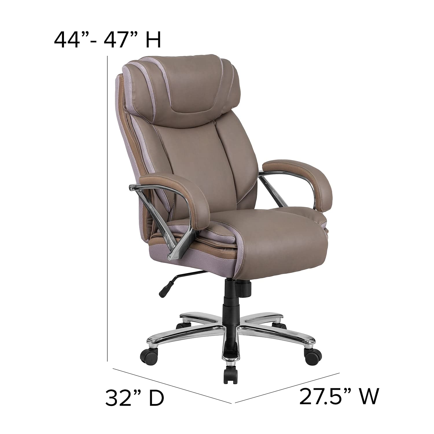 Flash Furniture HERCULES Series Big & Tall 500 lb. Capacity Taupe LeatherSoft Executive Swivel Ergonomic Office Chair with Extra Wide Seat - Premium Comfort for Home Office, Gaming & Workspaces