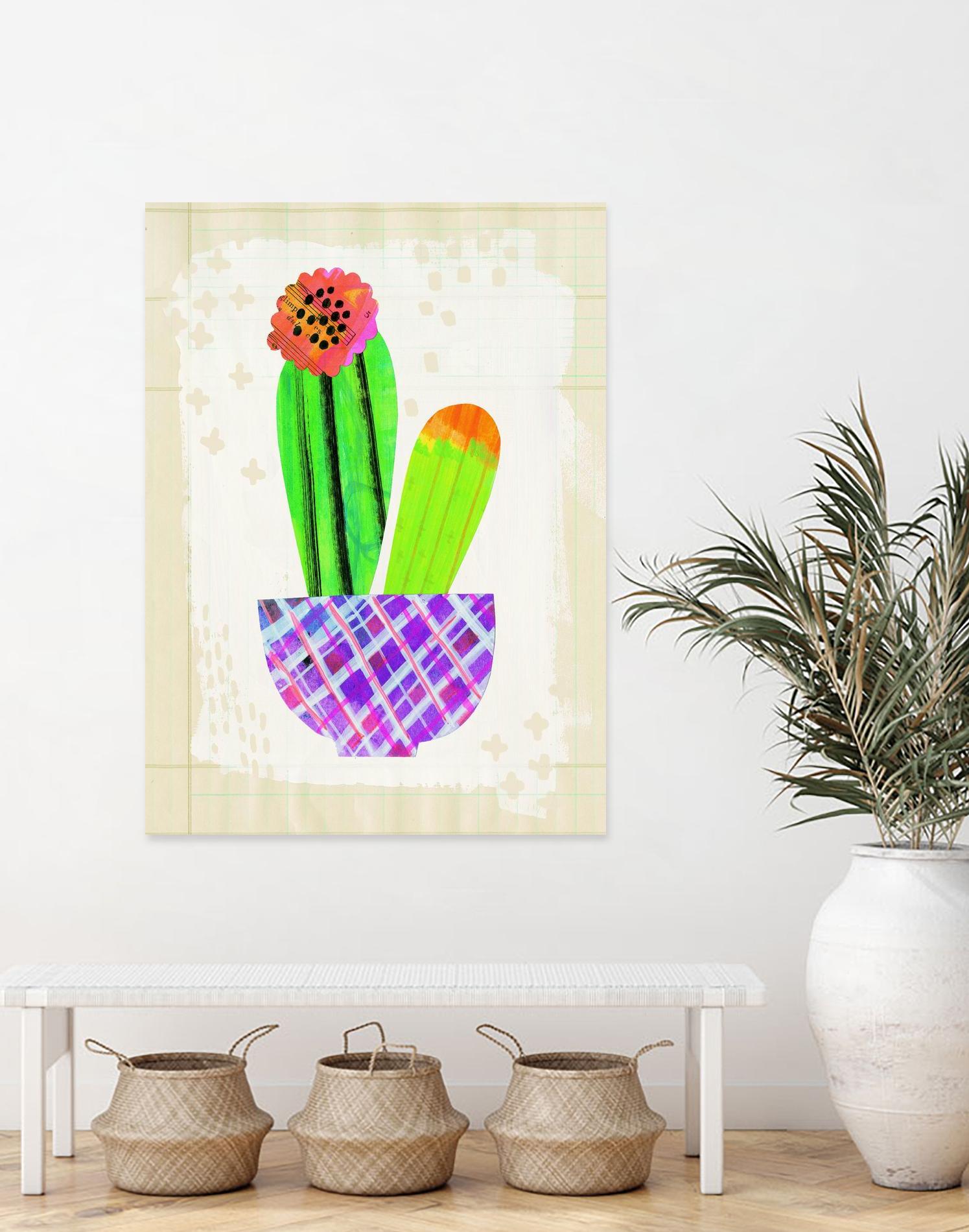 Collage Cactus I on Graph Paper - Unique Wall Art Decor for Home & Office - Perfect for Living Room, Bedroom, or Workspace Aesthetic