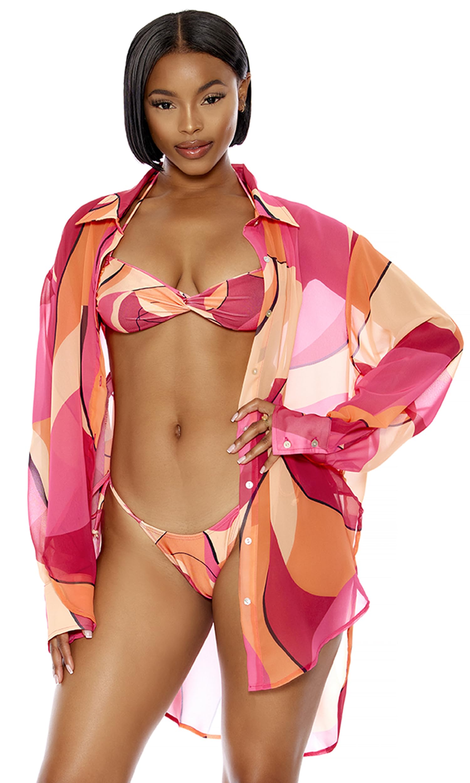 Women's Yucatan Chiffon Button Up Pool Shirt - Lightweight Beach Cover Up, Swimwear Cover, Summer Vacation Shirt for Women | Perfect for Beach, Pool, Resort & Tropical Getaways