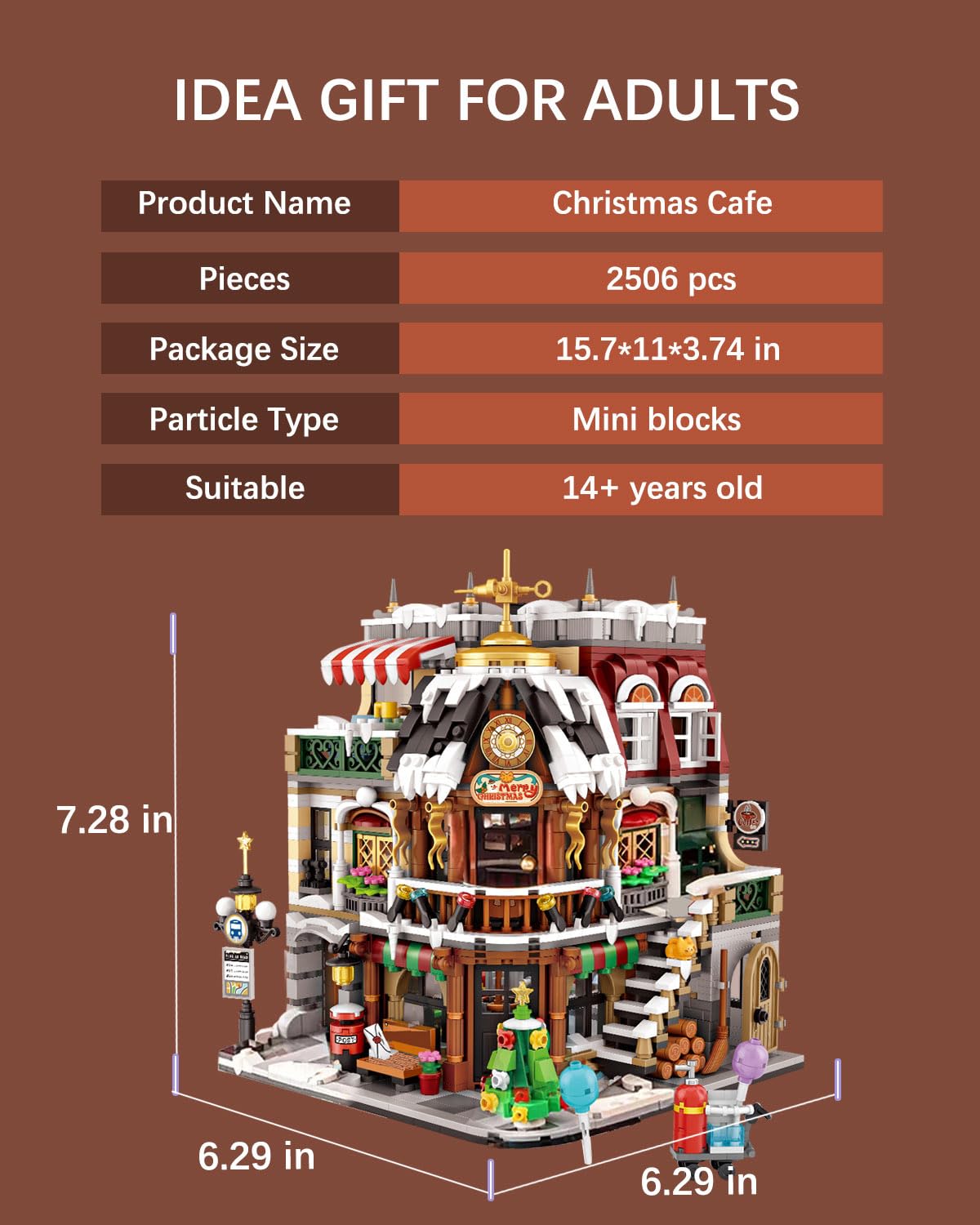 Mini Christmas Cafe Shop Building Blocks Set (2506pcs) - Holiday Main Street Architecture Model, Creative Christmas Gift for Adults - Perfect for Home Decor, Office Display & Holiday Collectors