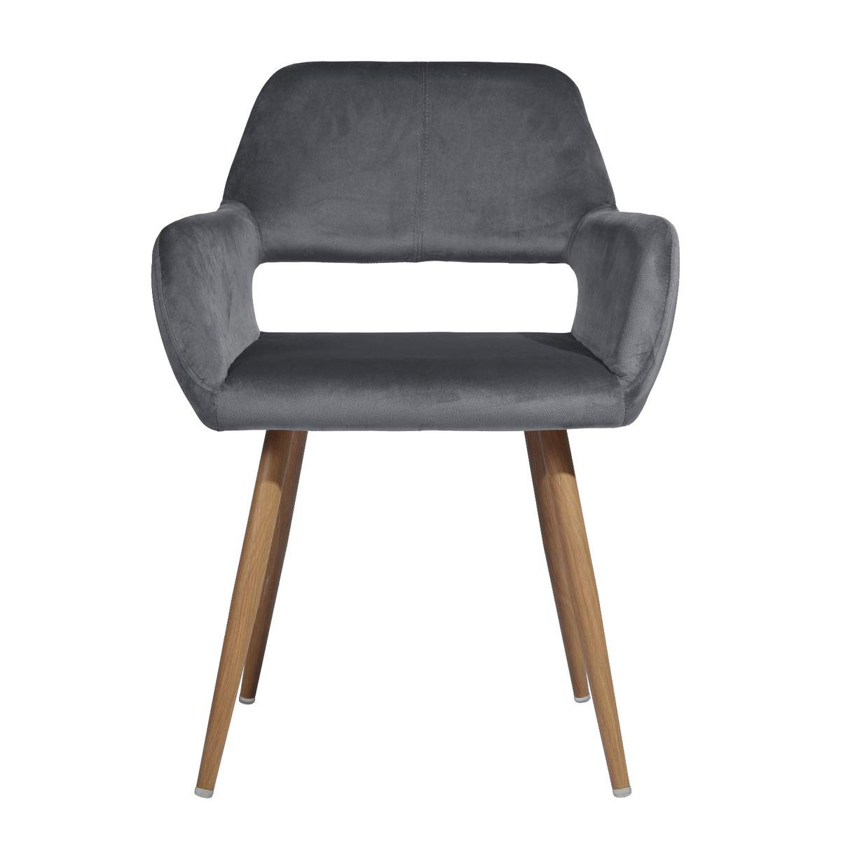 FSCLJ Velvet Upholstered Side Dining Chair with Metal Legs - Grey Velvet & Oak Wooden Finish | Perfect for Dining Room, Kitchen, Living Room & Office