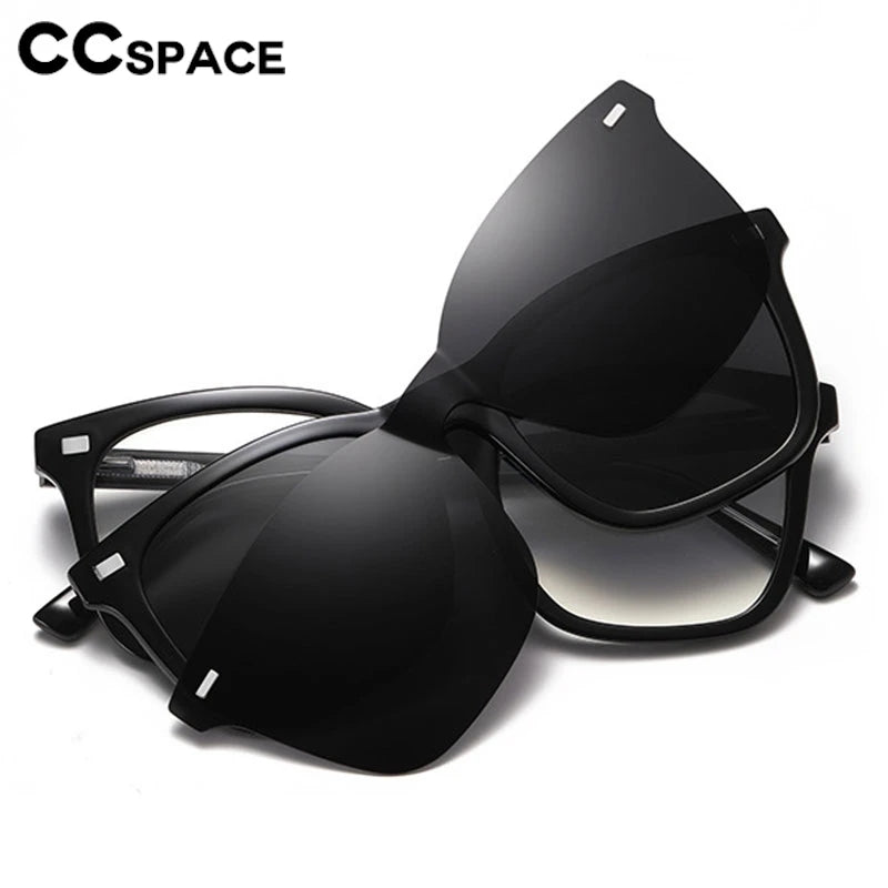 CCSpace Women's Square Full Rim Eyeglasses with Clip-On Sunglasses - Lightweight TR90 Alloy Frame - Fashionable Reading Glasses for Work, Driving & Outdoor Activities