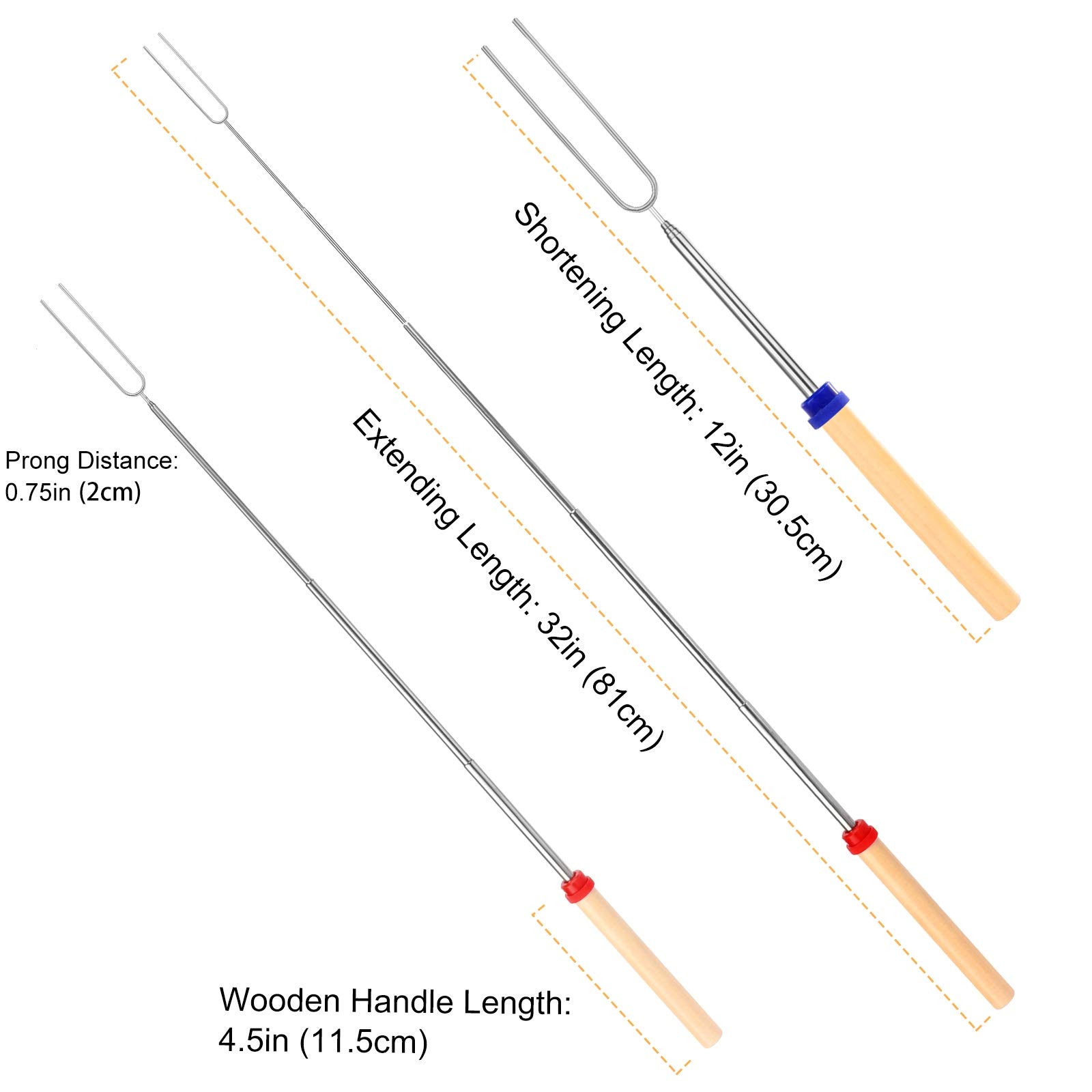 8-Pack Telescopic Marshmallow Roasting Sticks - 32 Inch Extendable Smores Forks for Campfire, BBQ & Bonfire - Perfect for Hot Dogs, Marshmallows & Outdoor Cooking - Ideal for Camping, Picnics & Backyard Gatherings