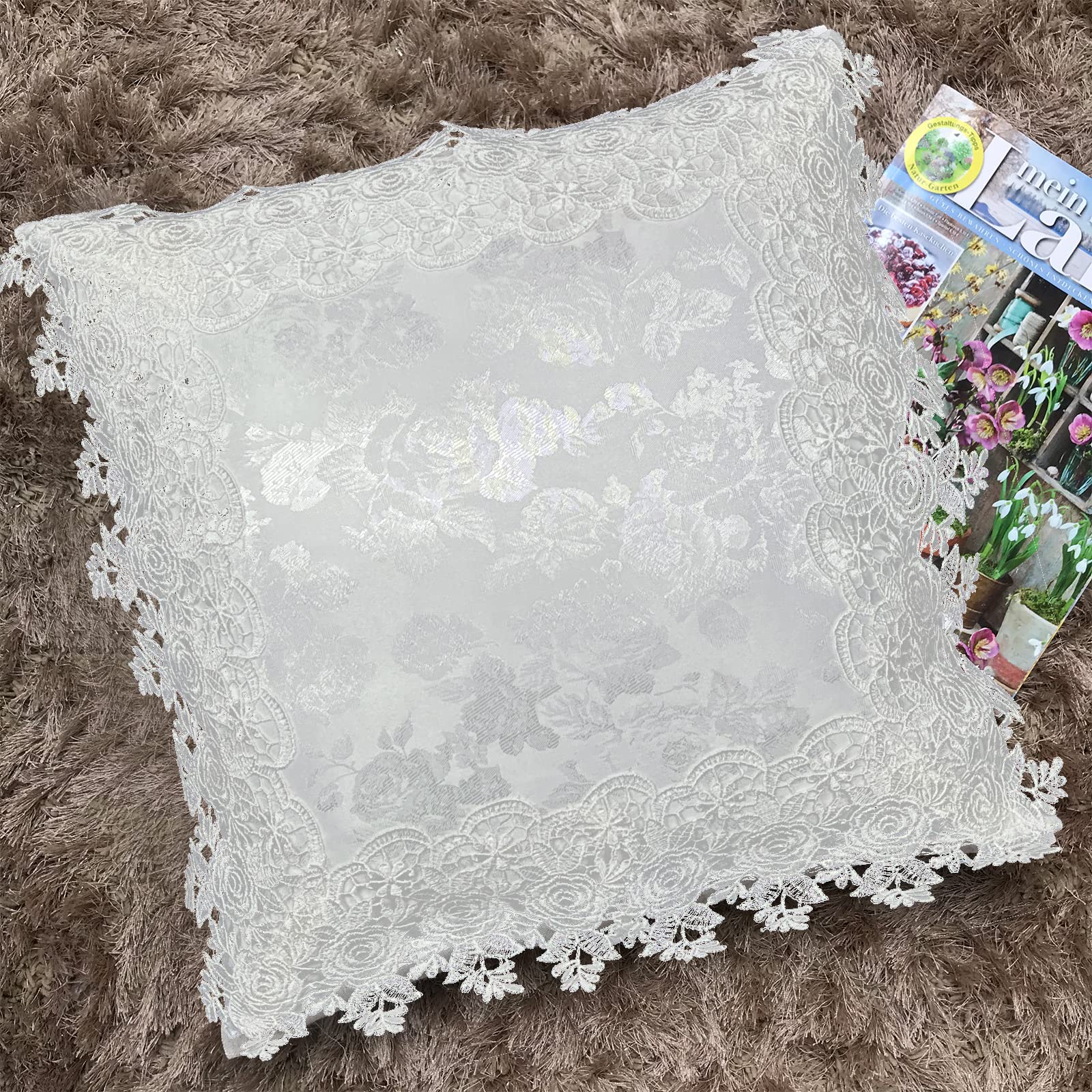 18x18 Inch White Lace Pillow Covers Set of 2 - Soft Farmhouse Throw Pillow Covers with Exquisite Embroidery for Couch, Sofa & Bed - Perfect for Living Room, Bedroom & Home Decor