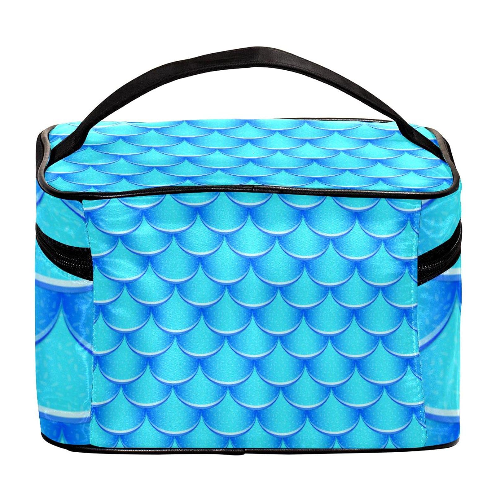 Blue Mermaid Scales Pattern Travel Makeup Bag - Large Waterproof Cosmetic Organizer with Zipper for Women & Girls | Perfect for Vacation, Gym, Beach & Daily Essentials Storage