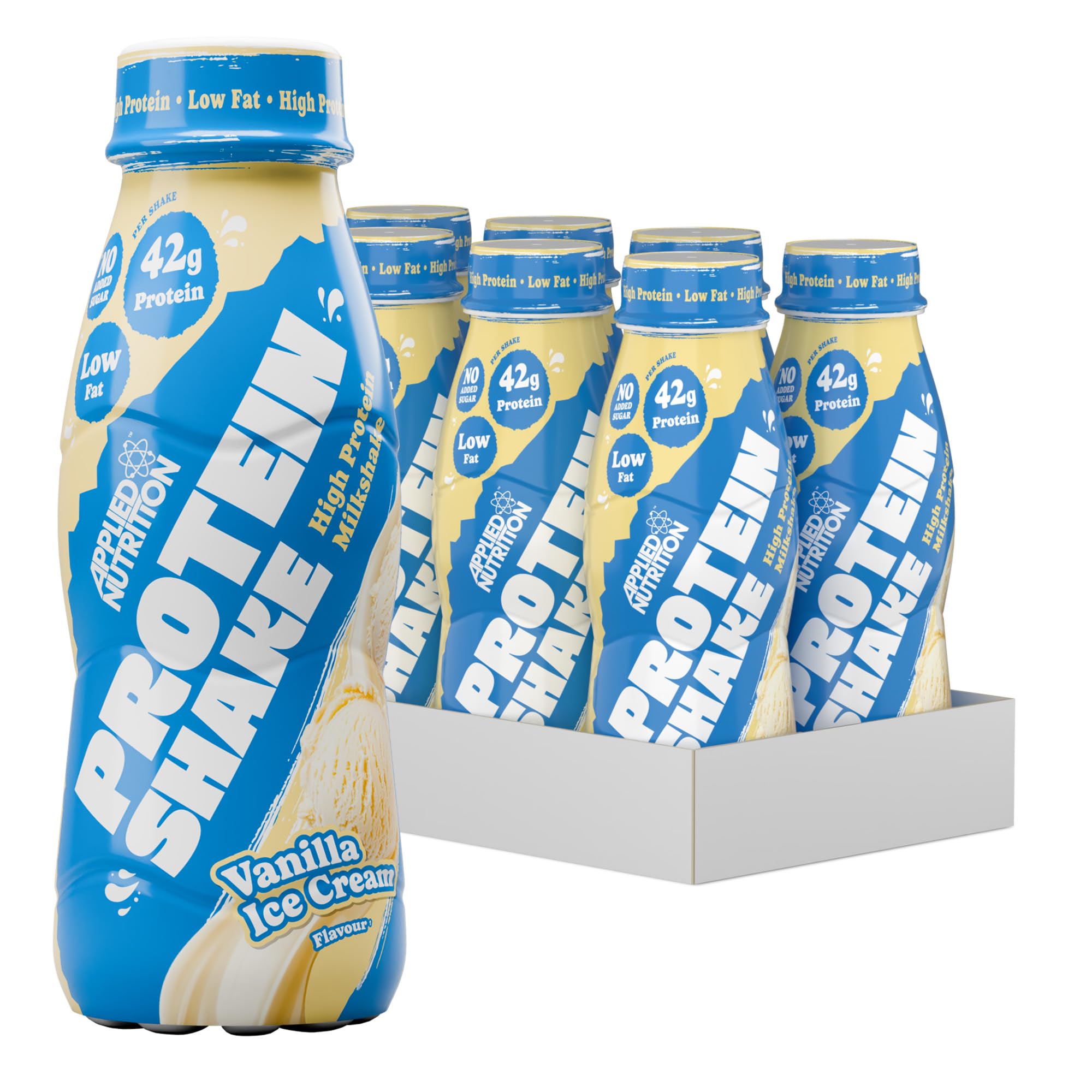 Applied Nutrition High Protein Shake Ready to Drink - 42g Protein, Low Fat, Vanilla Flavor (8 x 500ml Bottles) | Perfect for Post-Workout Recovery, Meal Replacement & On-The-Go Nutrition
