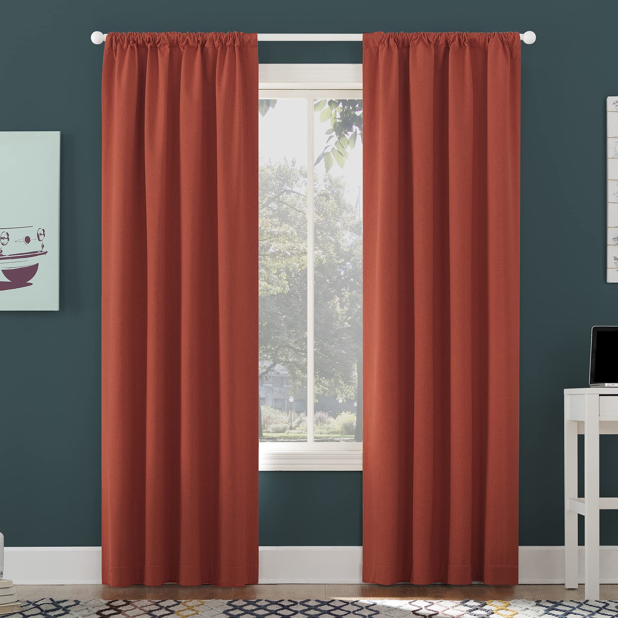 Sun Zero Jules Brushed Tonal Textured Blackout Curtain Panel - 40x84 Inches, Fire Red - Perfect for Bedrooms, Living Rooms & Home Theater Light Blocking