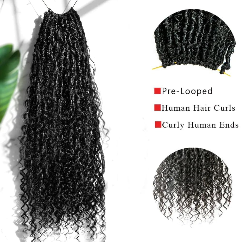 75 Strands Pre-Crochet Dreadlocks Braids with Human Hair & Curly Ends - 22 Inch Black Women Hair Extensions for Protective Styles & Natural Looks