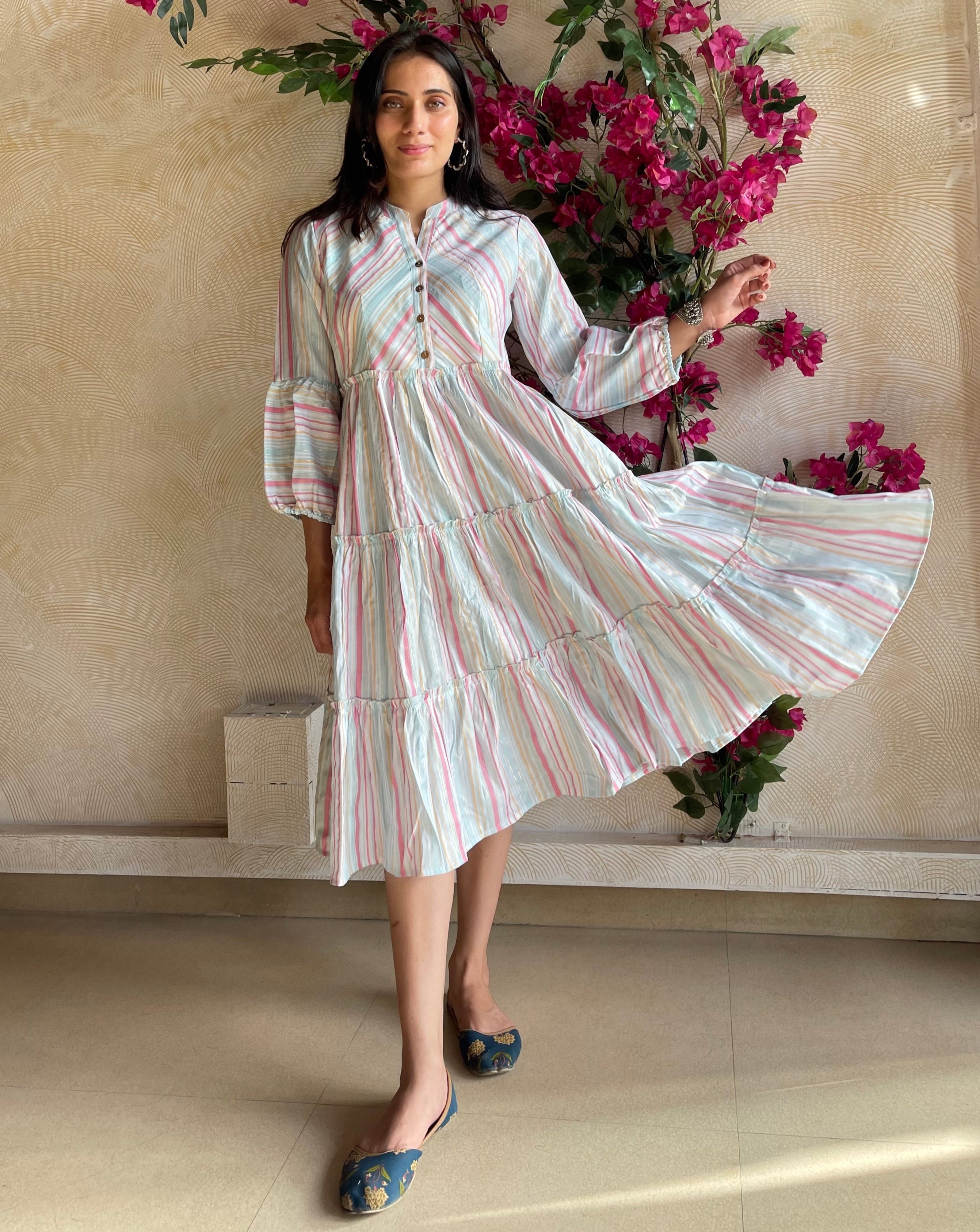 Pastel Pink Striped Cotton Maxi Dress for Women - Flowy Summer Beach Dress with Side Pockets | Perfect for Vacations, Weddings & Casual Outings