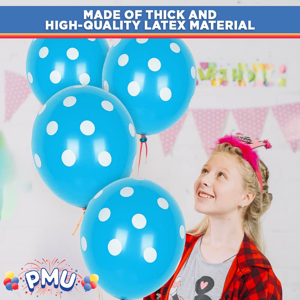 PMU Polka Dot Balloons 11 Inch - Premium Baby Blue with White Dots (Pack of 6) | Perfect for Birthday Parties, Baby Showers & Wedding Decorations