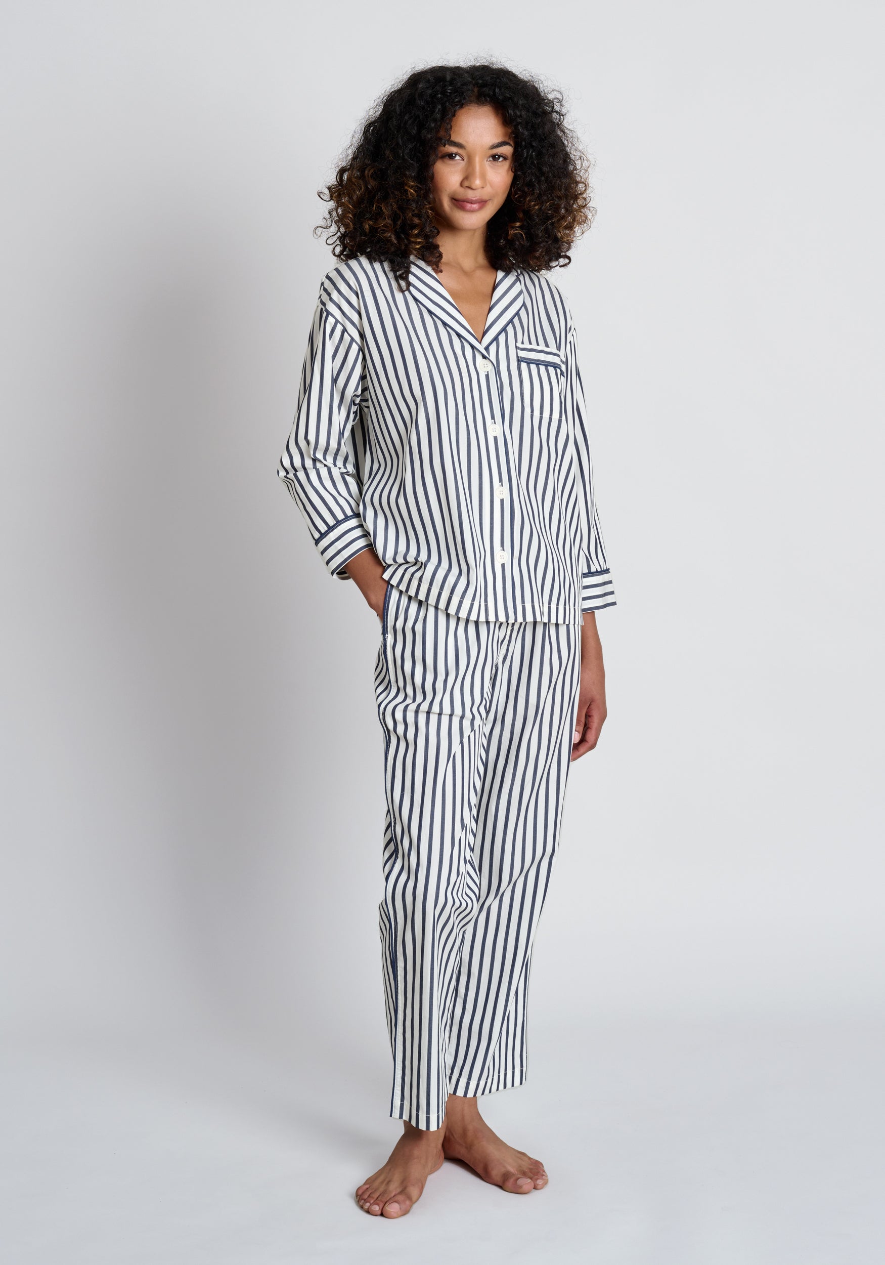 Navy Breton Stripe Marina Pajama Set - Soft Cotton Sleepwear for Women - Perfect for Lounging, Sleepovers & Relaxing at Home