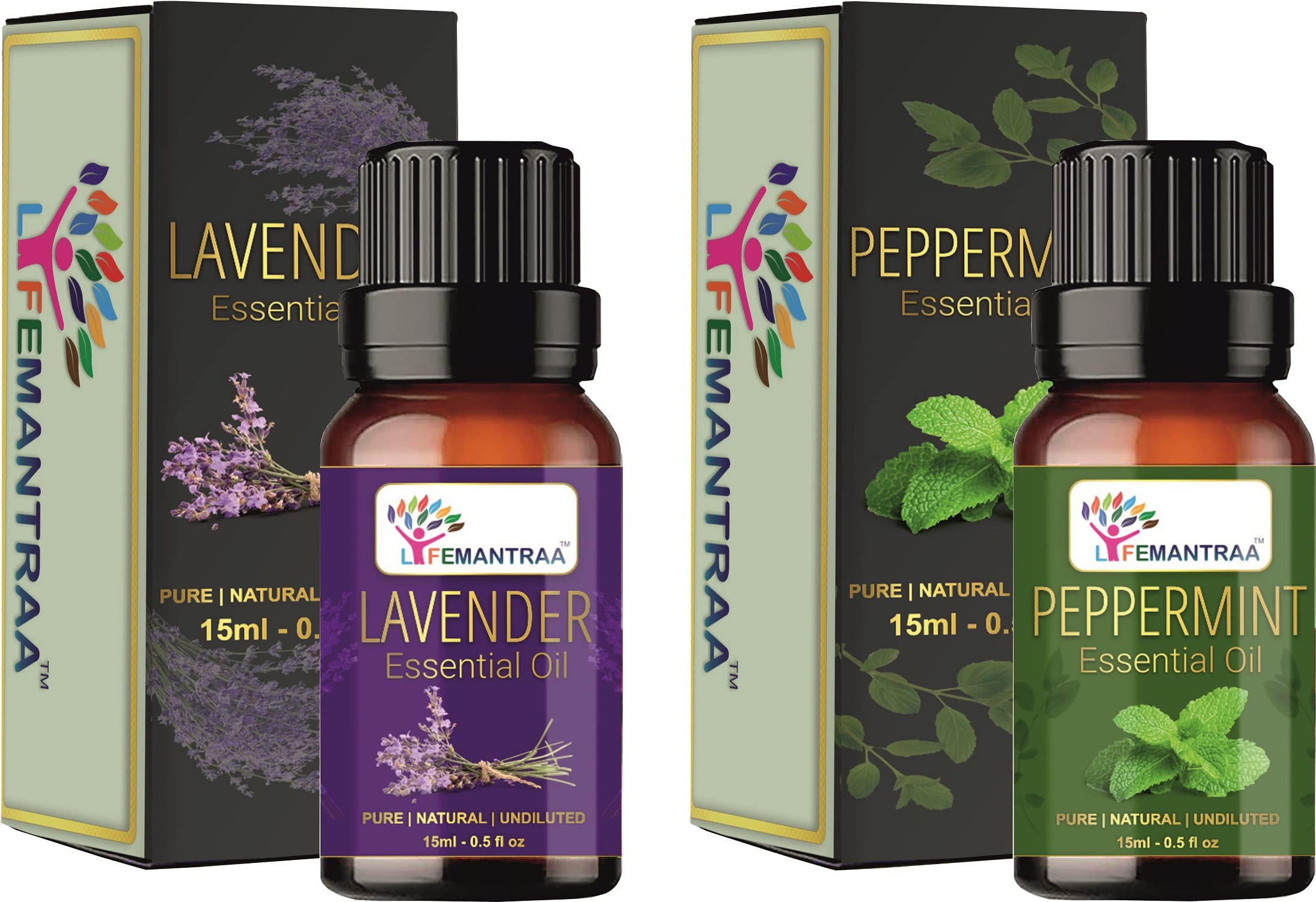 Pure Lavender & Peppermint Essential Oil Set - 100% Natural Aromatherapy Oils for Diffusers, Soap & Candle Making - 15ml Each (30ml Total) - Perfect for Home Relaxation, Spa & DIY Crafts