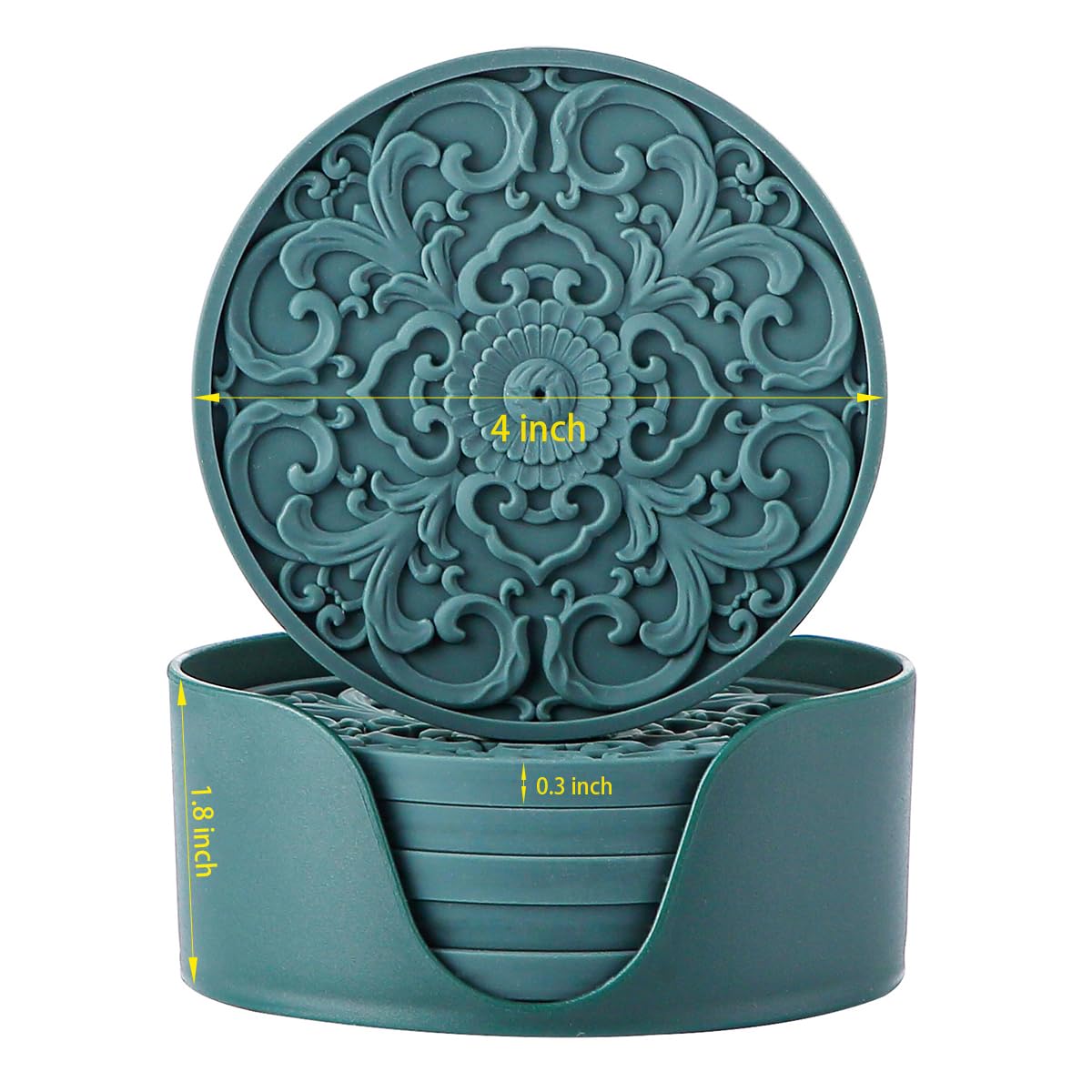 Colinda Silicone Coasters Set of 6 with Holder - Non-Slip Drink Coasters for Hot & Cold Beverages, Table Protection - 3 Stylish Patterns for Home, Office & Bar Decor (Turquoise) - Perfect for Coffee Tables, Dining Tables, and Countertops