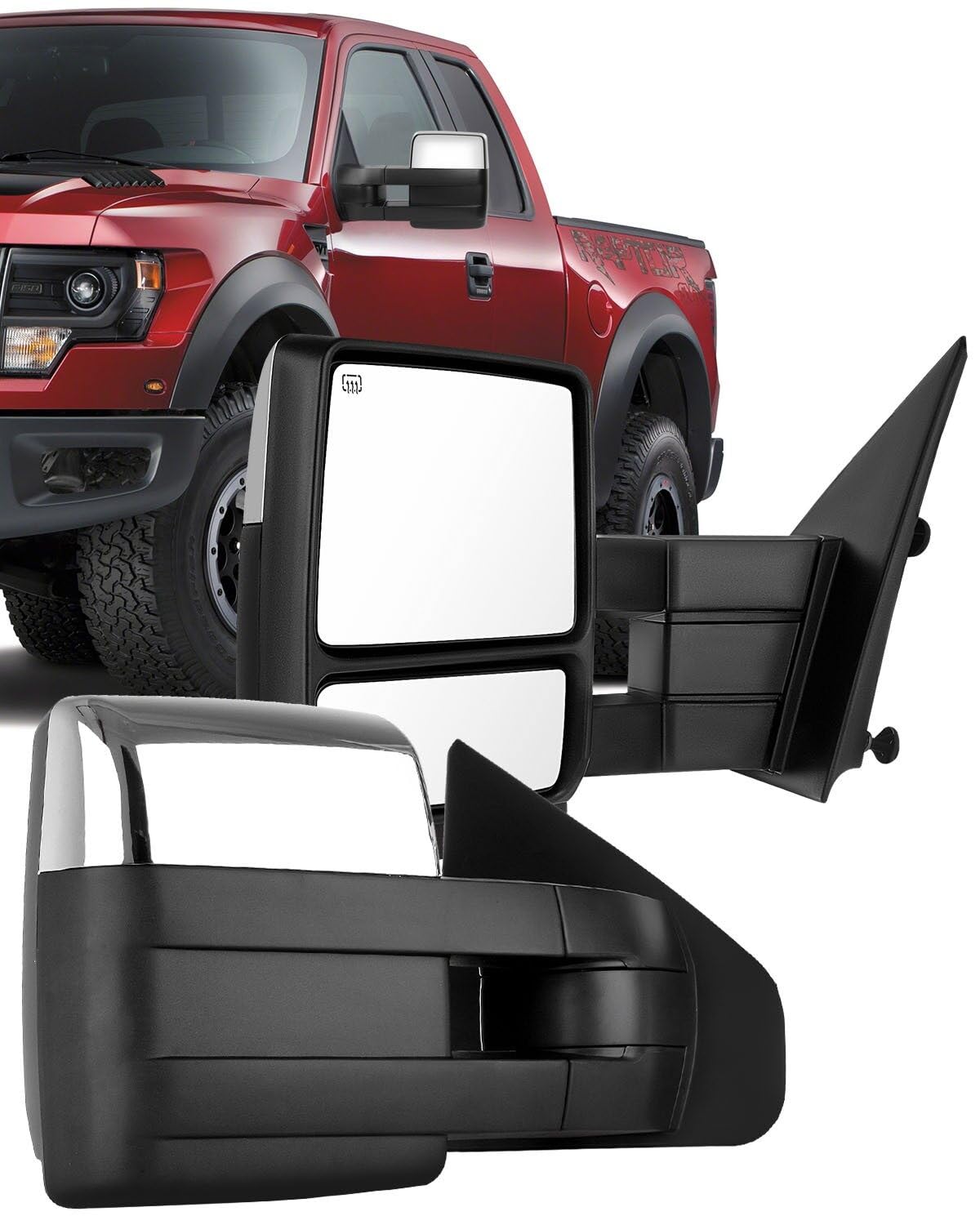 ECCPP Power Heated Towing Mirrors for 2004-2014 Ford F-150 Pickup - Left & Right Side with Turn Signal, Puddle Light & Chrome Housing (Includes Conversion Plug) | Perfect for Towing, Off-Roading & Enhanced Visibility