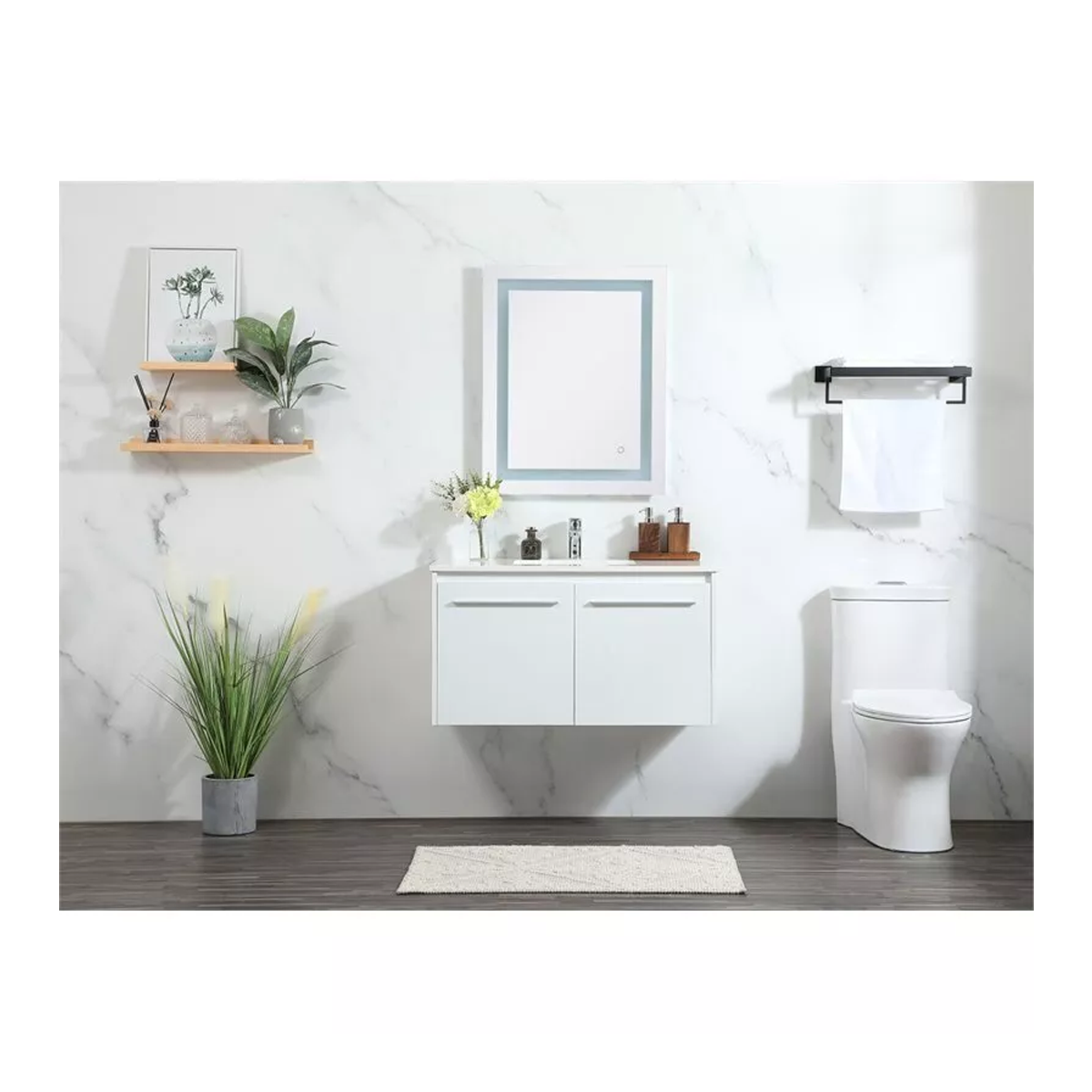White VF44536MWH 36x18 Inch Complete Wall Mount Vanity Set with Faucet Hole & 2 Drawers - Perfect for Bathroom Remodeling & Small Space Solutions