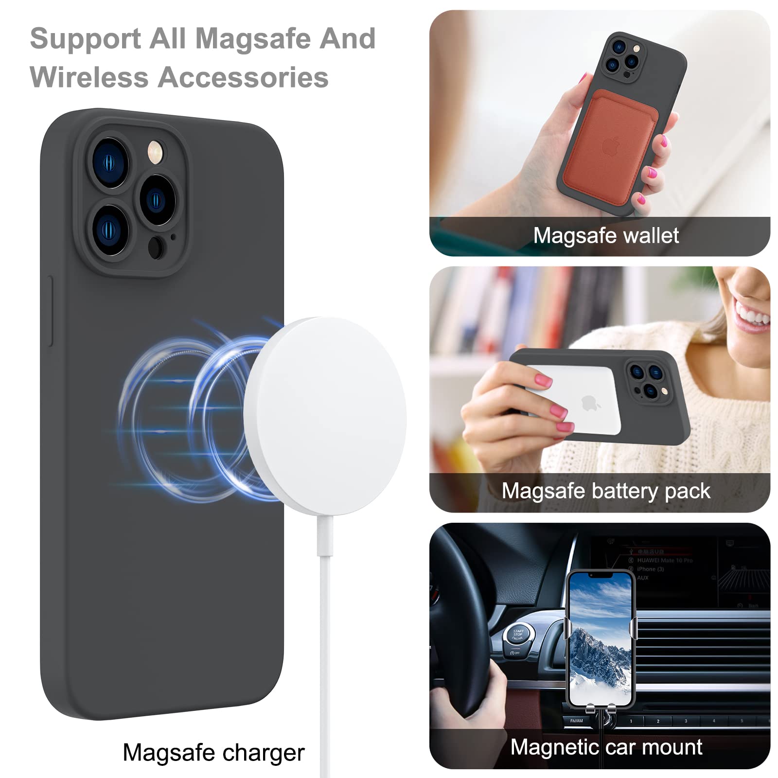 Magnetic Case for iPhone 13 Pro Max (6.7 inch) - MCFANCE Slim Shockproof Silicone Cover with MagSafe Compatibility, Full Camera Protection & Anti-Scratch Microfiber Lining | Perfect for Daily Use, Travel & Outdoor Activities (Dark Gray, 2021 Model)