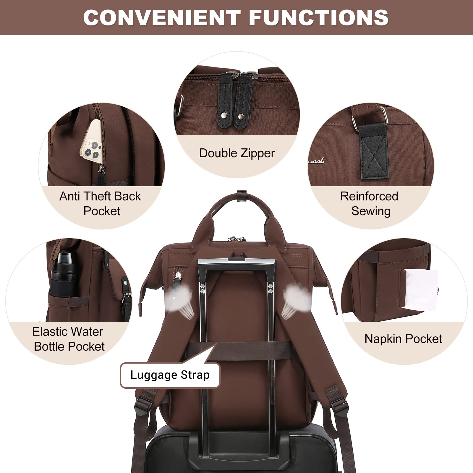 LOVEVOOK Women's 17 Inch Laptop Backpack - Waterproof Anti-Theft Business Computer Bag for Work, College & Travel - Perfect for Teachers, Doctors, Nurses & Students (Coffee) | Ideal for Commuting, Office Use & Daily Essentials Storage